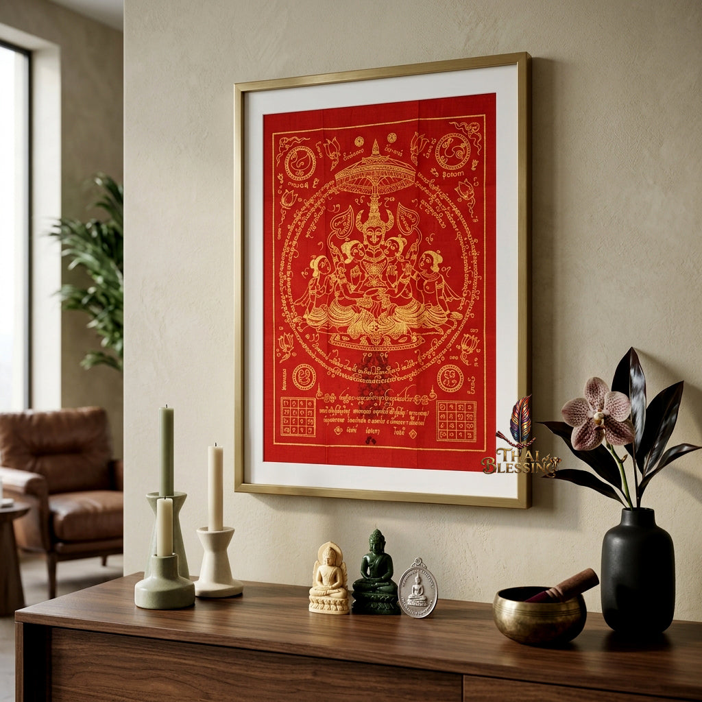 ✨👑 Sacred Lanna Khun Phaen Yantra Cloth - Phraya Khao Kham White Seduction Scroll 2024, Phra Arjan Anuphong Wat Uthai Tharam, Premium Magnetic Attraction Prosperity Wall Art White
