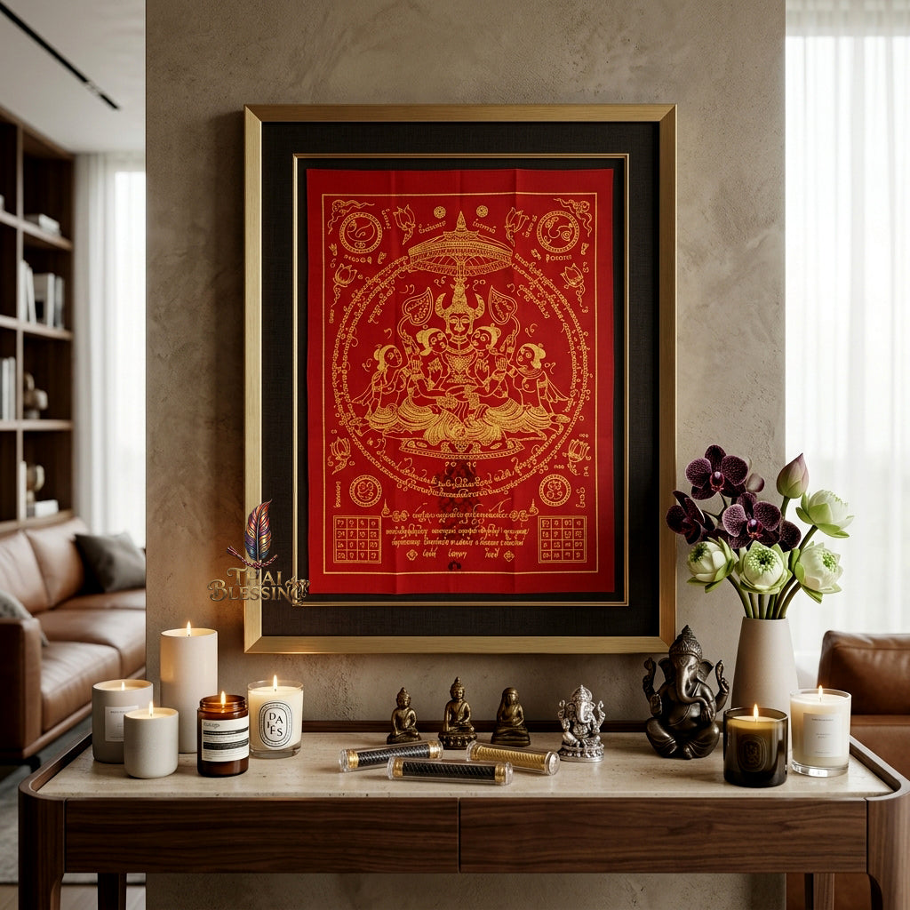 ✨👑 Sacred Lanna Khun Phaen Yantra Cloth - Phraya Khao Kham White Seduction Scroll 2024, Phra Arjan Anuphong Wat Uthai Tharam, Premium Magnetic Attraction Prosperity Wall Art