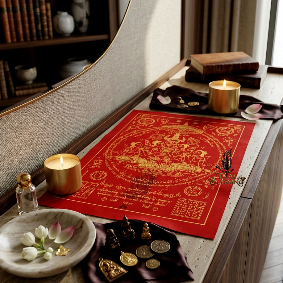 ✨👑 Sacred Lanna Khun Phaen Yantra Cloth - Phraya Khao Kham White Seduction Scroll 2024, Phra Arjan Anuphong Wat Uthai Tharam, Premium Magnetic Attraction Prosperity Wall Art
