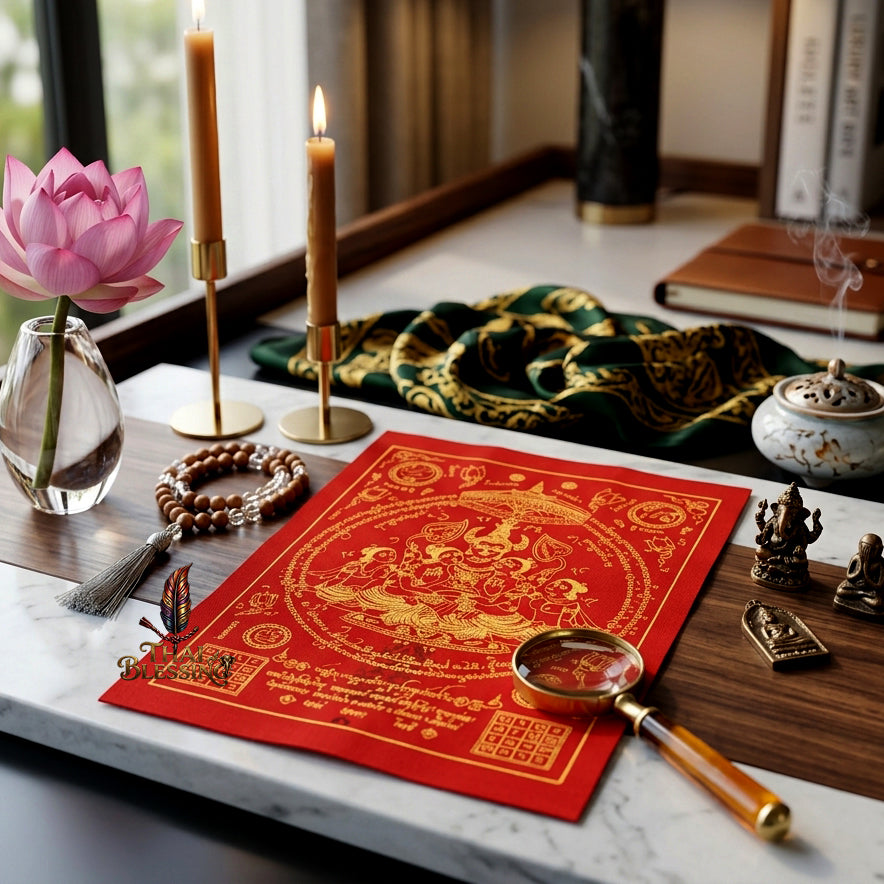 ✨👑 Sacred Lanna Khun Phaen Yantra Cloth - Phraya Khao Kham White Seduction Scroll 2024, Phra Arjan Anuphong Wat Uthai Tharam, Premium Magnetic Attraction Prosperity Wall Art