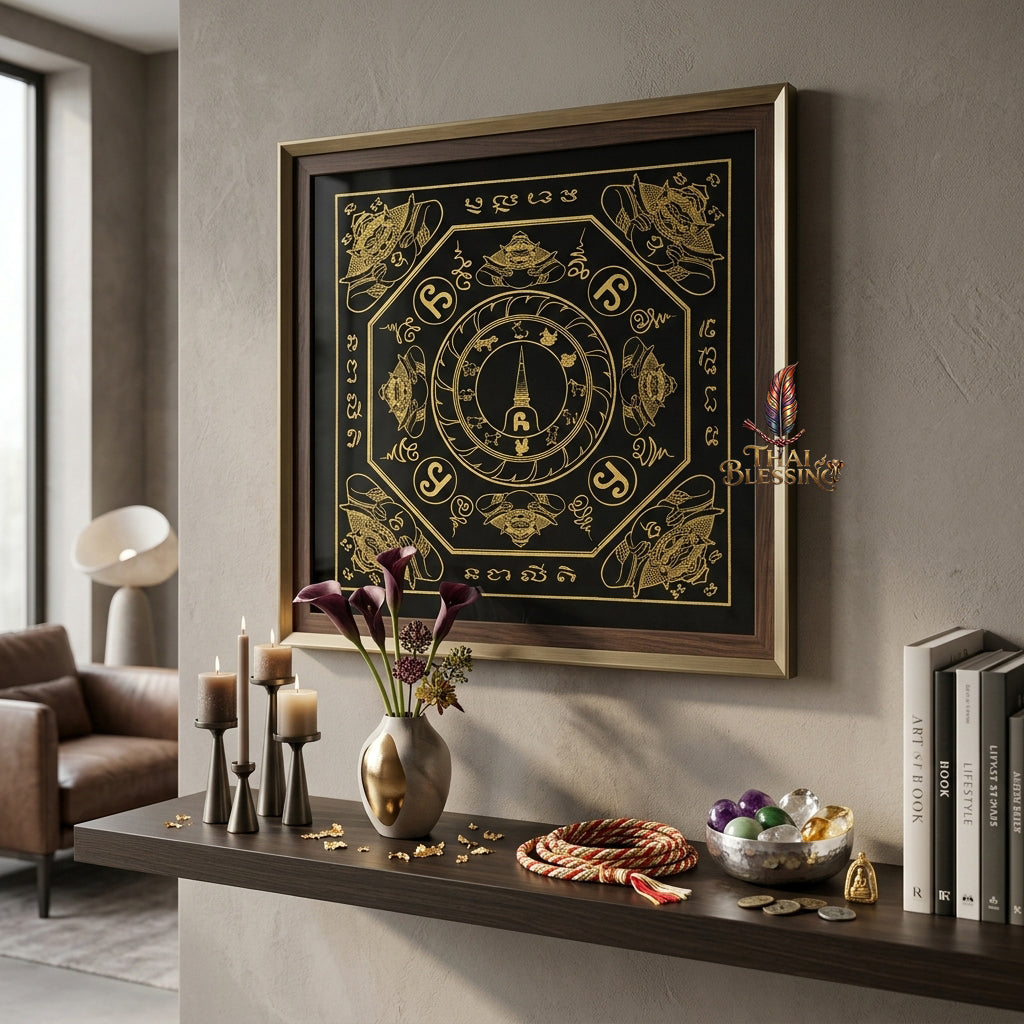 ✨👑 Sacred Srivijaya Sovereign Blessing Yantra Cloth - Achan Plian Hatya Non 2019 Legacy Scroll, Omnidirectional Wealth Attraction Shield, Premium Corporate Authority Spiritual Wall Art