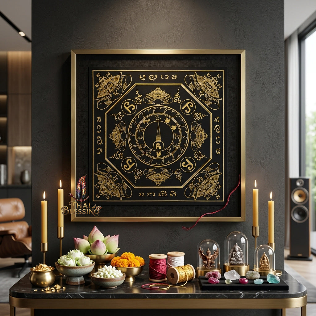 ✨👑 Sacred Srivijaya Sovereign Blessing Yantra Cloth - Achan Plian Hatya Non 2019 Legacy Scroll, Omnidirectional Wealth Attraction Shield, Premium Corporate Authority Spiritual Wall Art