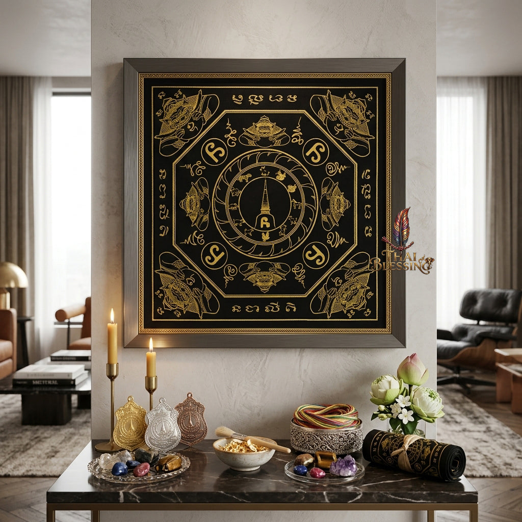 ✨👑 Sacred Srivijaya Sovereign Blessing Yantra Cloth - Achan Plian Hatya Non 2019 Legacy Scroll, Omnidirectional Wealth Attraction Shield, Premium Corporate Authority Spiritual Wall Art