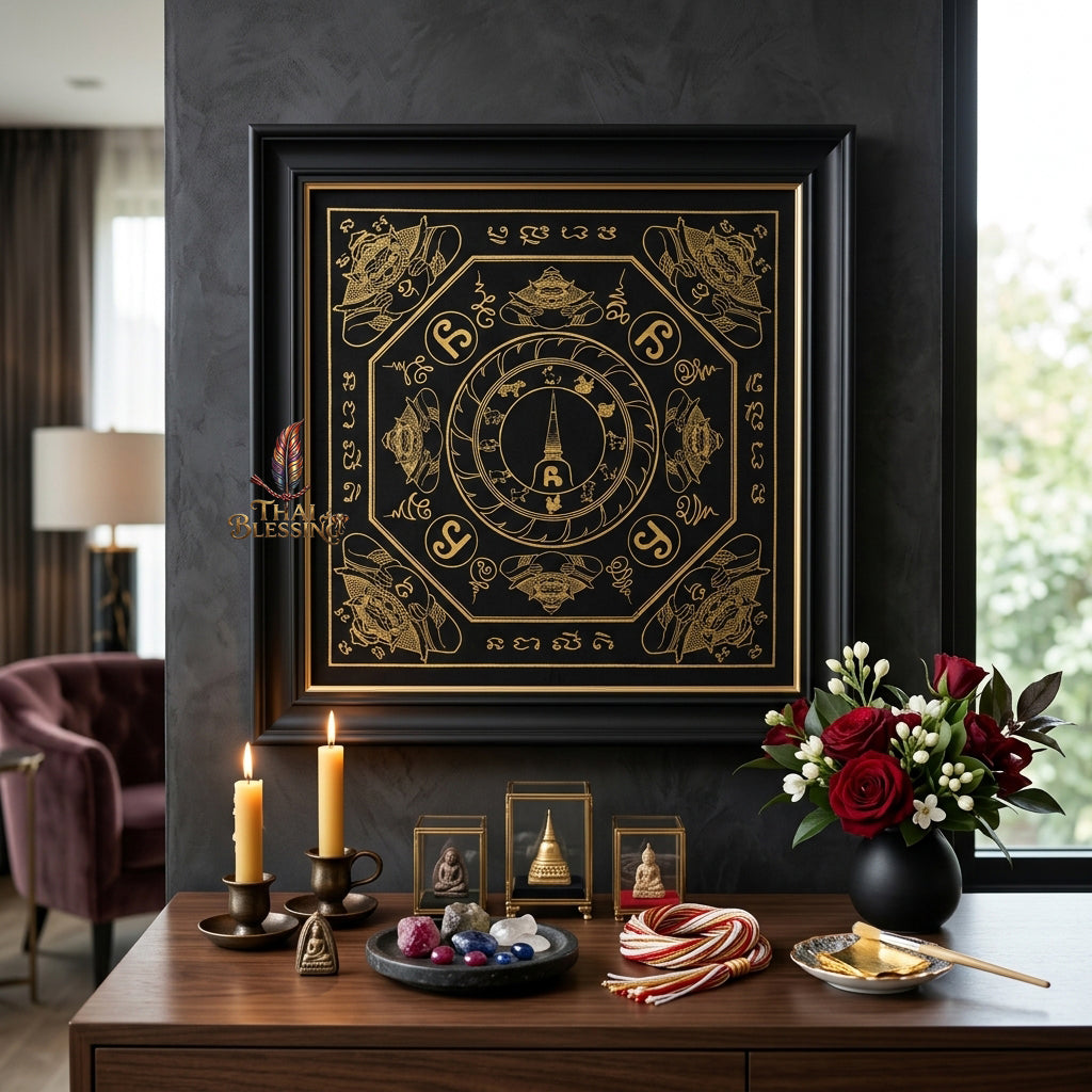 ✨👑 Sacred Srivijaya Sovereign Blessing Yantra Cloth - Achan Plian Hatya Non 2019 Legacy Scroll, Omnidirectional Wealth Attraction Shield, Premium Corporate Authority Spiritual Wall Art