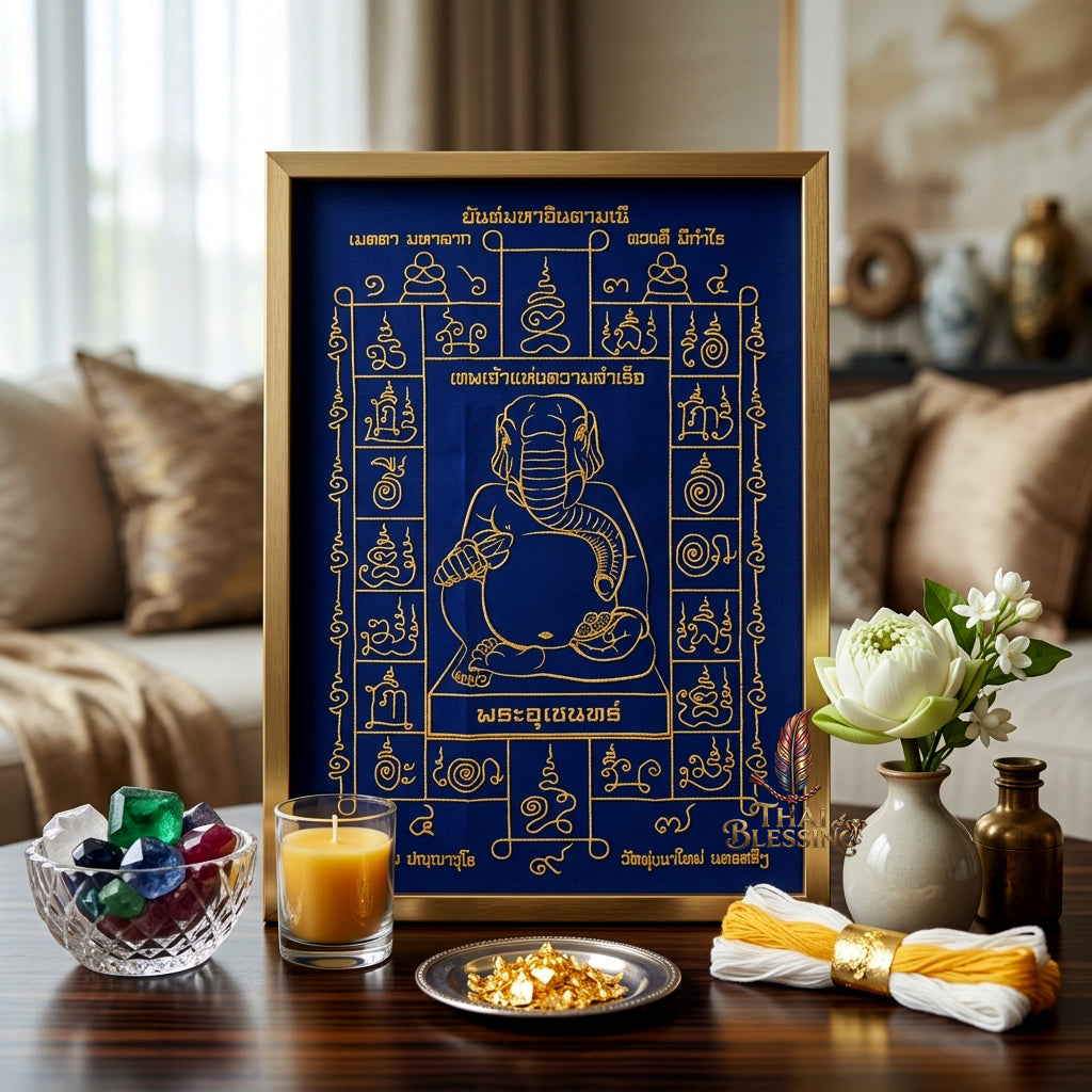✨🐘 Sacred Phra Uchen Triumphant Elephant Monarch Yantra Cloth - Phor Than Im Wat Thung Na Mai 106th Anniversary Legacy Scroll, Ultimate Obstacle Dissolver & Wealth Matrix, Premium Corporate Command Spiritual Wall Art