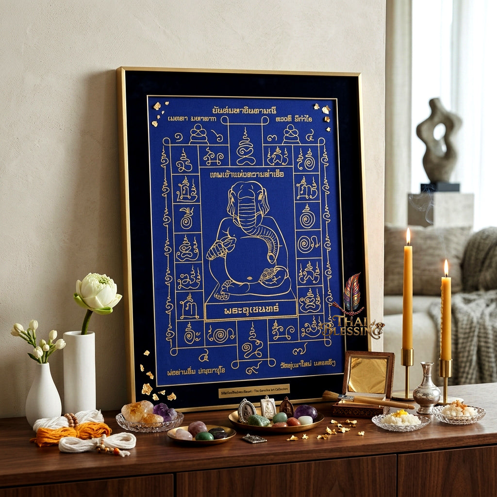 ✨🐘 Sacred Phra Uchen Triumphant Elephant Monarch Yantra Cloth - Phor Than Im Wat Thung Na Mai 106th Anniversary Legacy Scroll, Ultimate Obstacle Dissolver & Wealth Matrix, Premium Corporate Command Spiritual Wall Art