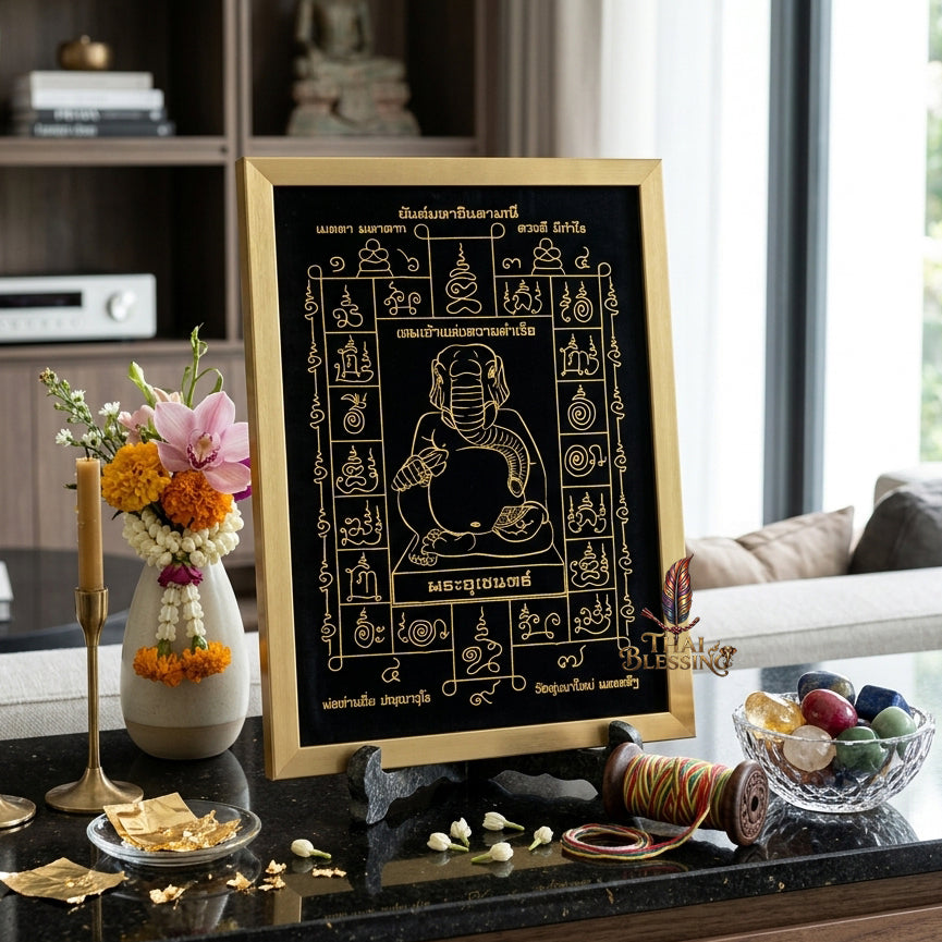 ✨🐘 Sacred Phra Uchen Triumphant Elephant Monarch Yantra Cloth - Phor Than Im Wat Thung Na Mai 106th Anniversary Legacy Scroll, Ultimate Obstacle Dissolver & Wealth Matrix, Premium Corporate Command Spiritual Wall Art