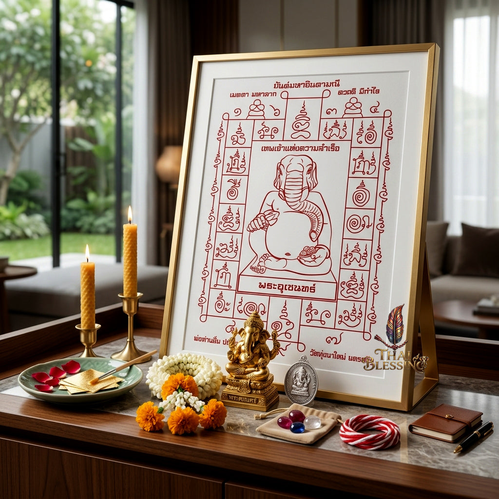 ✨🐘 Sacred Phra Uchen Triumphant Elephant Monarch Yantra Cloth - Phor Than Im Wat Thung Na Mai 106th Anniversary Legacy Scroll, Ultimate Obstacle Dissolver & Wealth Matrix, Premium Corporate Command Spiritual Wall Art