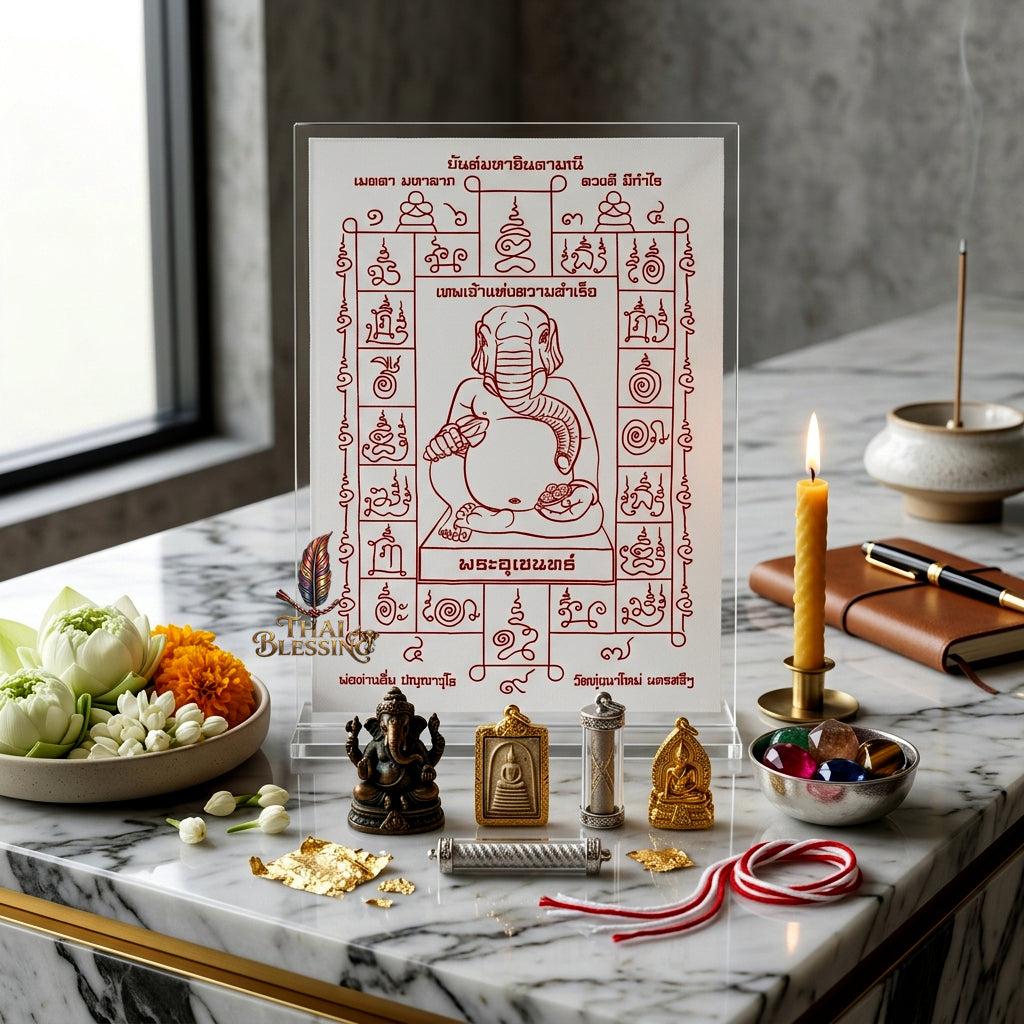 ✨🐘 Sacred Phra Uchen Triumphant Elephant Monarch Yantra Cloth - Phor Than Im Wat Thung Na Mai 106th Anniversary Legacy Scroll, Ultimate Obstacle Dissolver & Wealth Matrix, Premium Corporate Command Spiritual Wall Art