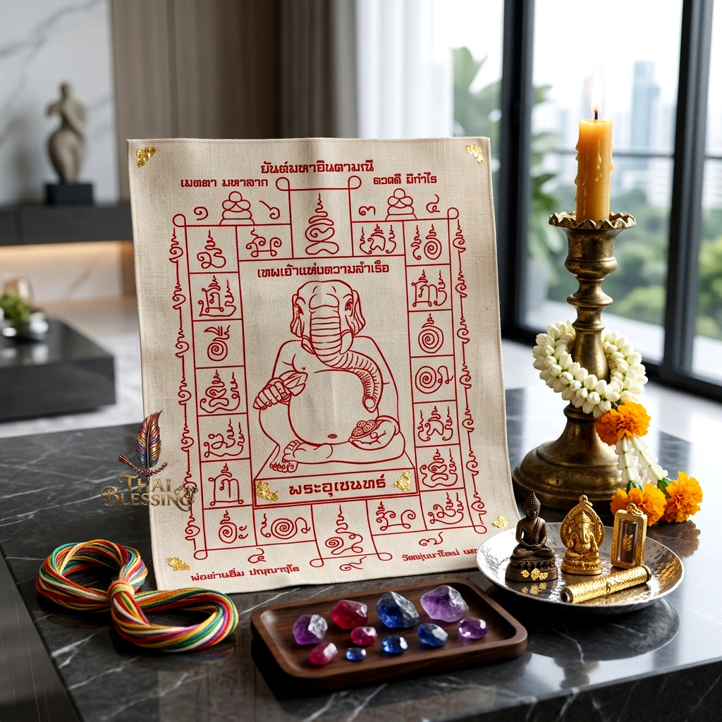 ✨🐘 Sacred Phra Uchen Triumphant Elephant Monarch Yantra Cloth - Phor Than Im Wat Thung Na Mai 106th Anniversary Legacy Scroll, Ultimate Obstacle Dissolver & Wealth Matrix, Premium Corporate Command Spiritual Wall Art