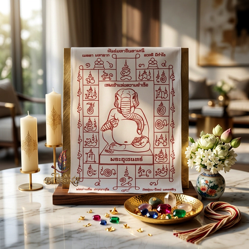 ✨🐘 Sacred Phra Uchen Triumphant Elephant Monarch Yantra Cloth - Phor Than Im Wat Thung Na Mai 106th Anniversary Legacy Scroll, Ultimate Obstacle Dissolver & Wealth Matrix, Premium Corporate Command Spiritual Wall Art