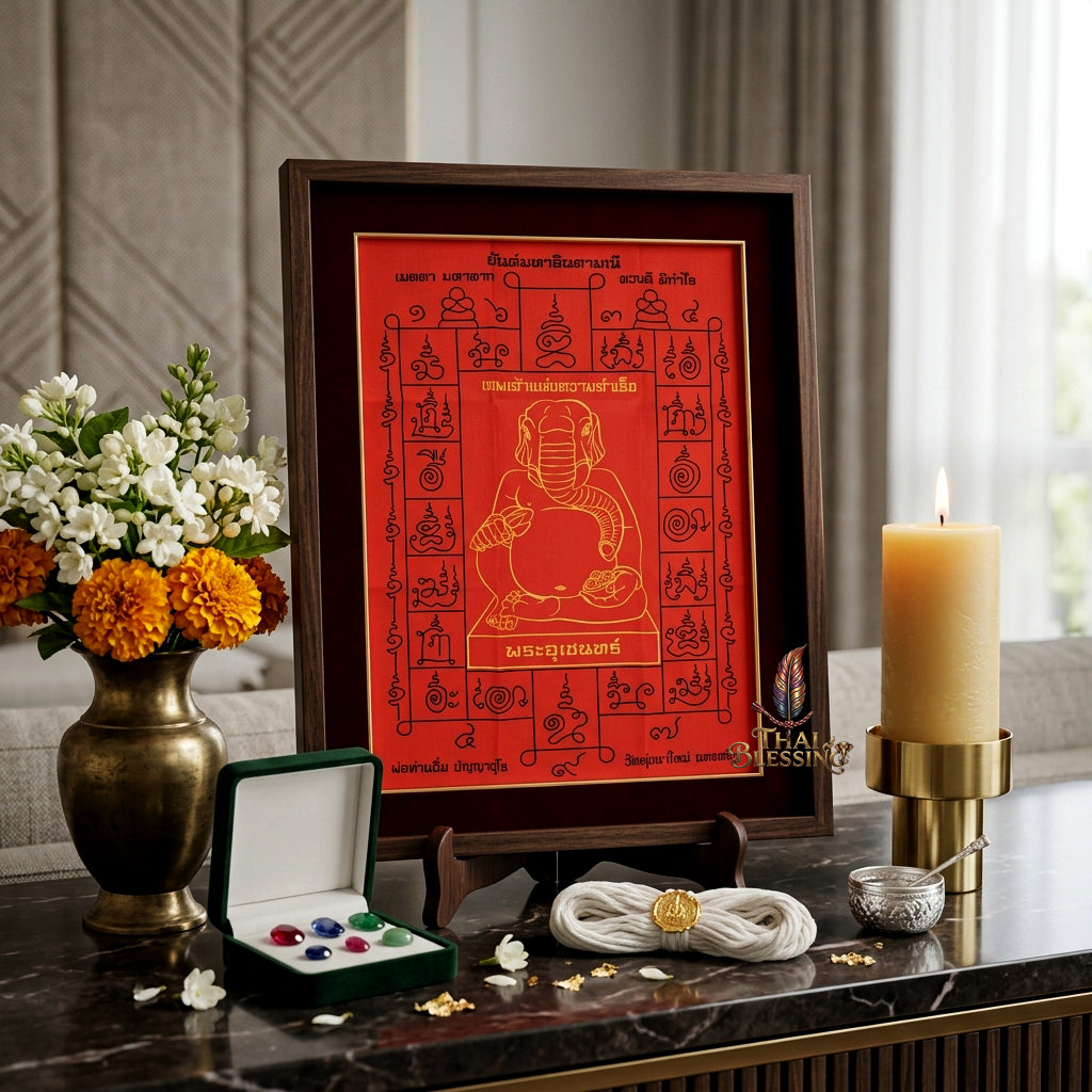 ✨🐘 Sacred Phra Uchen Triumphant Elephant Monarch Yantra Cloth - Phor Than Im Wat Thung Na Mai 106th Anniversary Legacy Scroll, Ultimate Obstacle Dissolver & Wealth Matrix, Premium Corporate Command Spiritual Wall Art