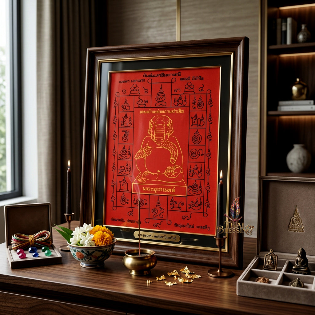 ✨🐘 Sacred Phra Uchen Triumphant Elephant Monarch Yantra Cloth - Phor Than Im Wat Thung Na Mai 106th Anniversary Legacy Scroll, Ultimate Obstacle Dissolver & Wealth Matrix, Premium Corporate Command Spiritual Wall Art