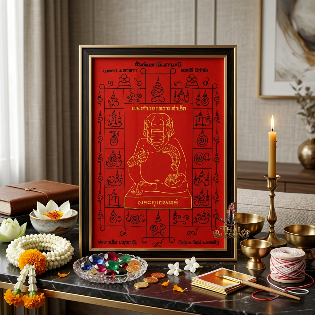 ✨🐘 Sacred Phra Uchen Triumphant Elephant Monarch Yantra Cloth - Phor Than Im Wat Thung Na Mai 106th Anniversary Legacy Scroll, Ultimate Obstacle Dissolver & Wealth Matrix, Premium Corporate Command Spiritual Wall Art