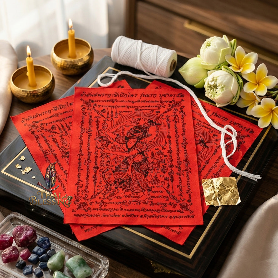 ✨🧘‍♂️ Thai Sacred Hermit Sage Path-Clearing Yantra Cloth - Luang Pu Thongwan 2009 First Edition, Ultimate Wealth Fortune Opener Scroll, Premium Authority Charisma Wall Art