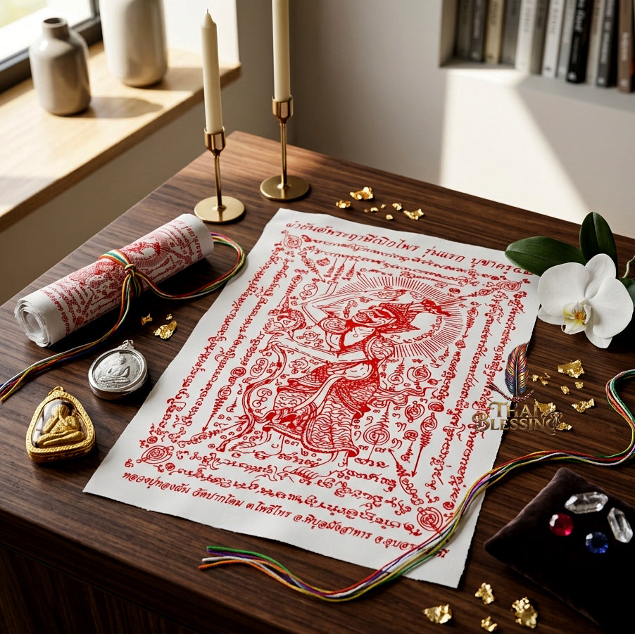 ✨🧘‍♂️ Thai Sacred Hermit Sage Path-Clearing Yantra Cloth - Luang Pu Thongwan 2009 First Edition, Ultimate Wealth Fortune Opener Scroll, Premium Authority Charisma Wall Art