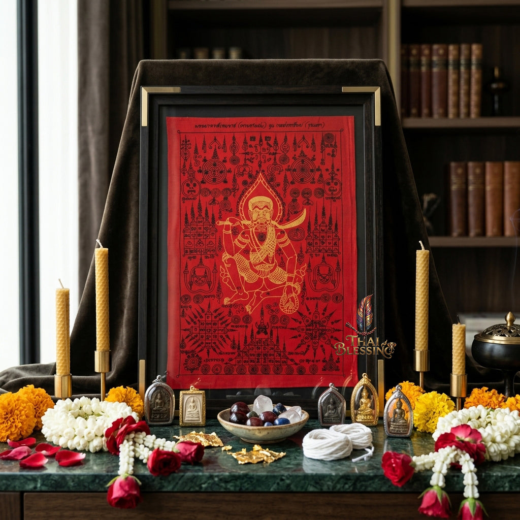 ✨🎭 Ancient Thai Ta Phran Jan Yantra Cloth - First Edition Wealth Snatcher Scroll, Royal Lanna Mystical Protection Shield, Southern Charisma Aura Art