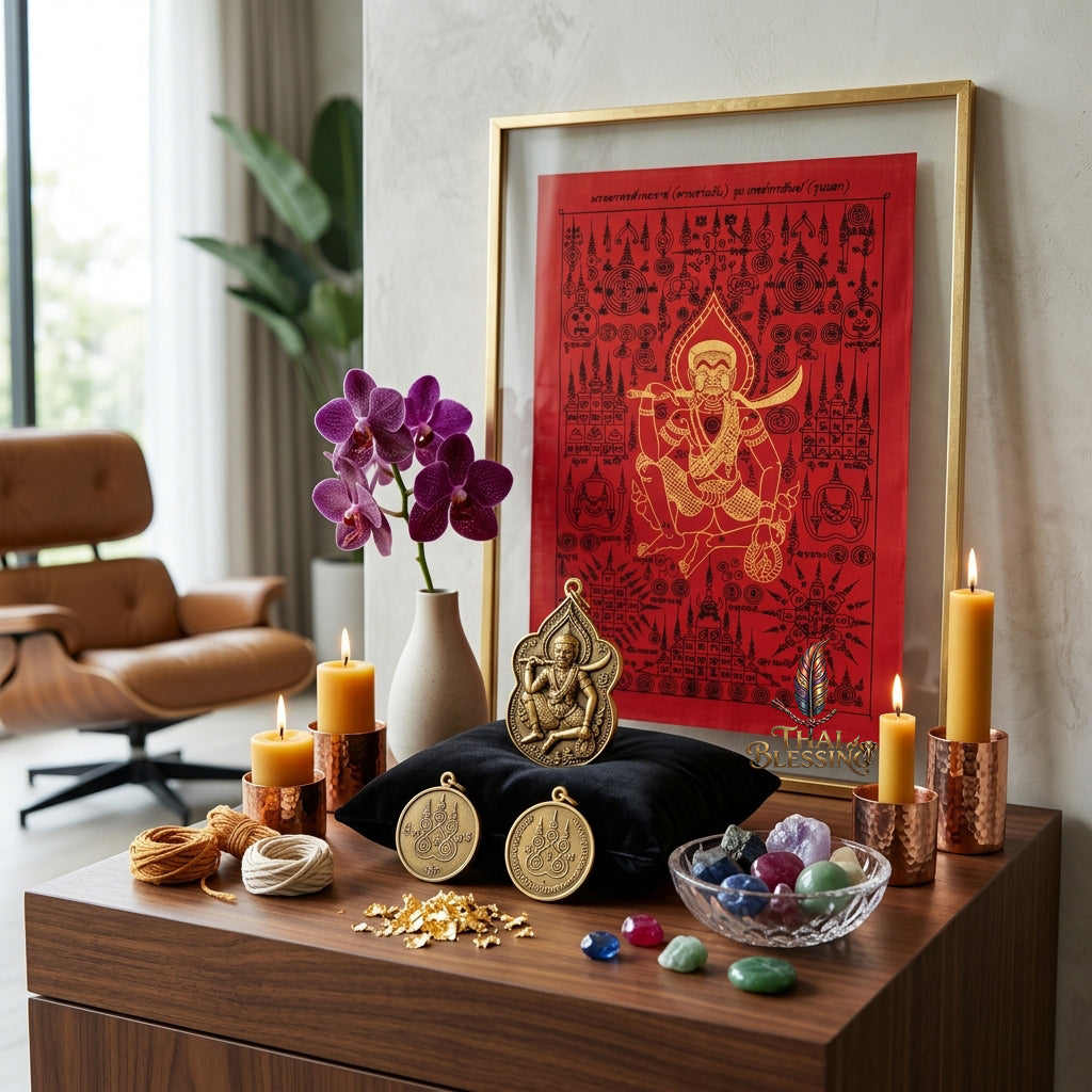 ✨🎭 Ancient Thai Ta Phran Jan Yantra Cloth - First Edition Wealth Snatcher Scroll, Royal Lanna Mystical Protection Shield, Southern Charisma Aura Art
