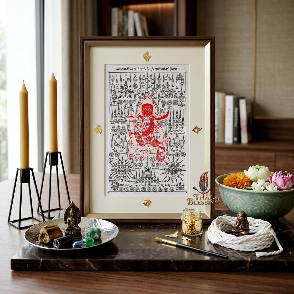 ✨🎭 Ancient Thai Ta Phran Jan Yantra Cloth - First Edition Wealth Snatcher Scroll, Royal Lanna Mystical Protection Shield, Southern Charisma Aura Art