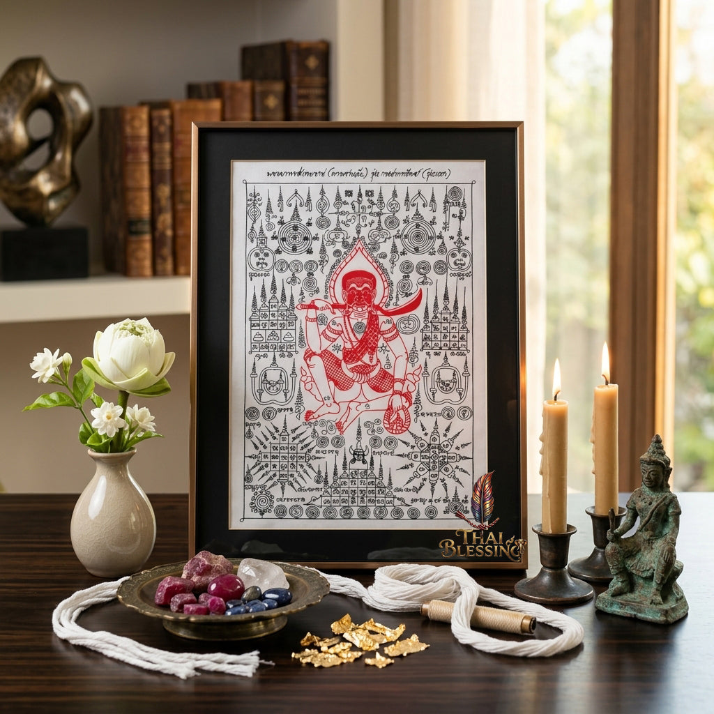 ✨🎭 Ancient Thai Ta Phran Jan Yantra Cloth - First Edition Wealth Snatcher Scroll, Royal Lanna Mystical Protection Shield, Southern Charisma Aura Art