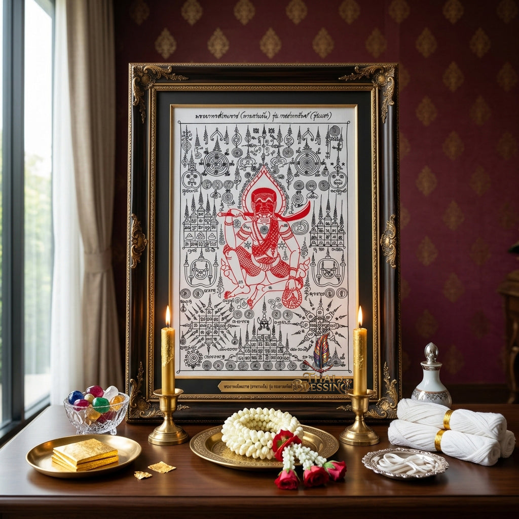✨🎭 Ancient Thai Ta Phran Jan Yantra Cloth - First Edition Wealth Snatcher Scroll, Royal Lanna Mystical Protection Shield, Southern Charisma Aura Art