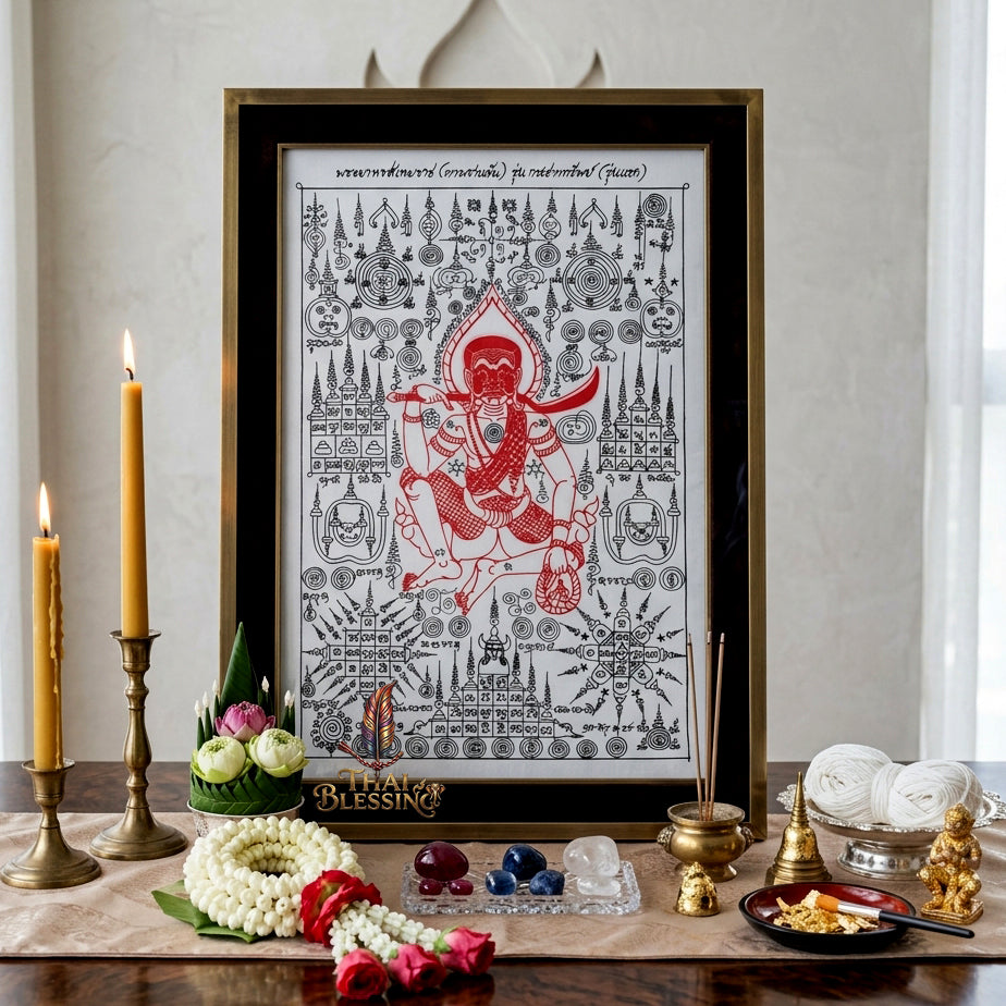 ✨🎭 Ancient Thai Ta Phran Jan Yantra Cloth - First Edition Wealth Snatcher Scroll, Royal Lanna Mystical Protection Shield, Southern Charisma Aura Art
