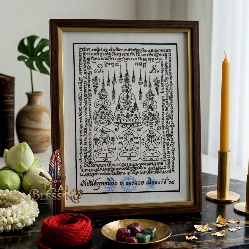 ✨🧘‍♂️ Thai Sacred Phuttha Nimit Yantra Cloth - Arjan Nen Doi Trang 2021, Ancient Chindamanee Wealth Wish Fulfilling Scroll, Grand Prosperity Aura Sanctuary Wall Art