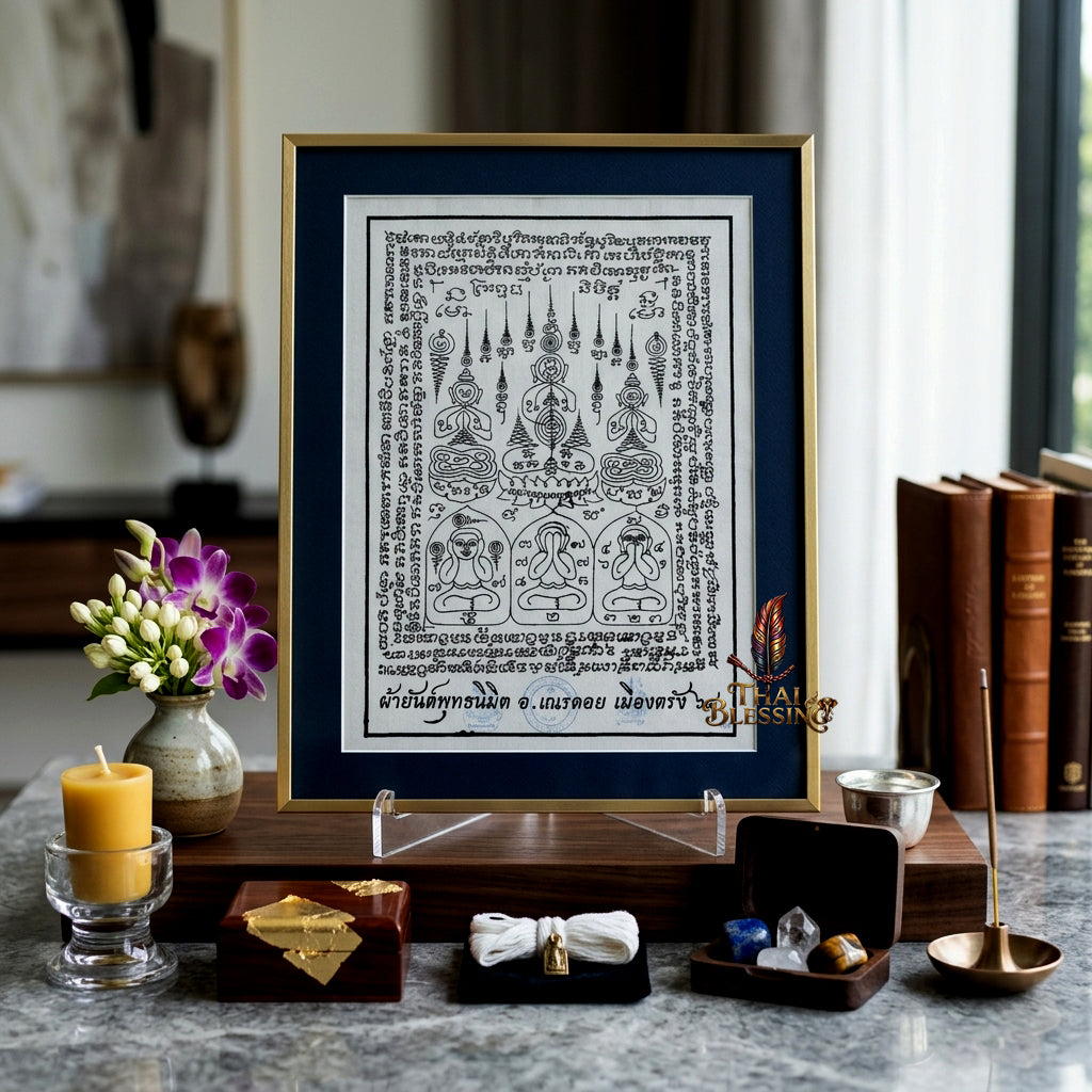✨🧘‍♂️ Thai Sacred Phuttha Nimit Yantra Cloth - Arjan Nen Doi Trang 2021, Ancient Chindamanee Wealth Wish Fulfilling Scroll, Grand Prosperity Aura Sanctuary Wall Art