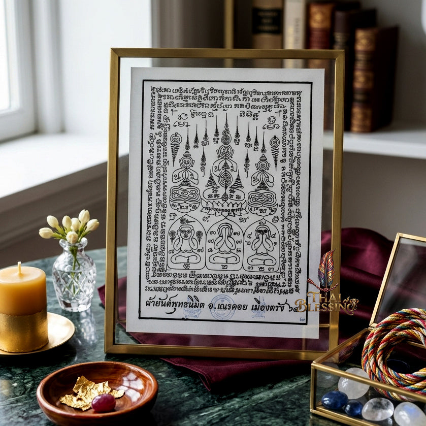 ✨🧘‍♂️ Thai Sacred Phuttha Nimit Yantra Cloth - Arjan Nen Doi Trang 2021, Ancient Chindamanee Wealth Wish Fulfilling Scroll, Grand Prosperity Aura Sanctuary Wall Art