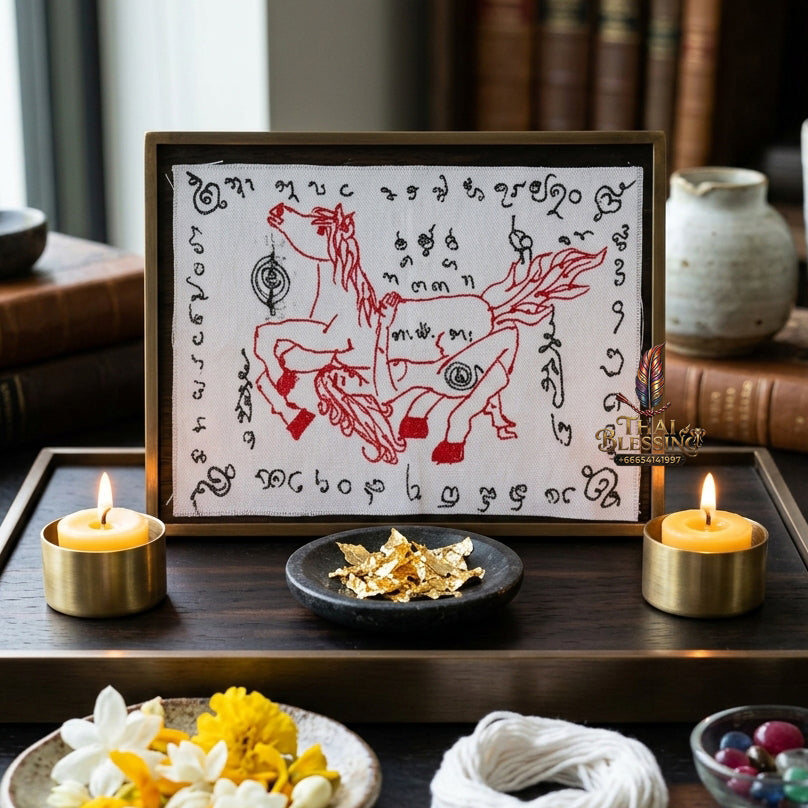 ✨🐎🎯 100% Hand-Inscribed Omnidirectional Equine Synergy Ynt Cloth - Luang Phor Samchai Wat Don Kradi 2015 10-Directional Affinity Edition (11x9 cm), Ultimate Micro-Pocket Asset Catalyst & Client Conversion Engine