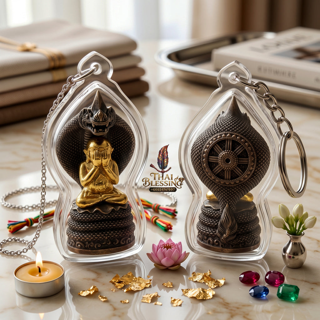 ✨👑🐍 Authentic Thai Amulet Sovereign Black Naga King Node - Luang Pu Maha Sila Gold-Plated Bell Bronze Phra Pidta, 2024 Milestone Asset