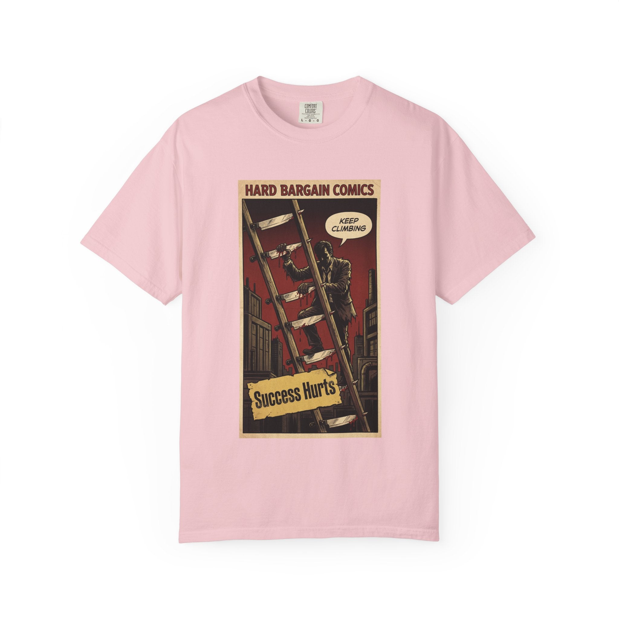 Success Hurts T-Shirt - Keep Climbing Hard Bargain Comic Tee - Vintage Retro Streetwear - Edgy Motivational Hustle Shirt - Grunge Graphic Apparel Blossom