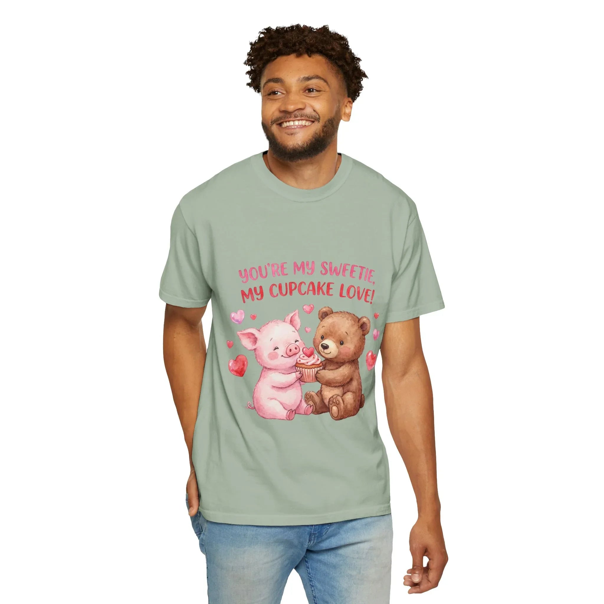 Youre My Sweetie My Cupcake Love T Shirt Cute Pig Bear Hearts Watercolor Cozy Vintage Aesthetic Gift Animal Lovers Soft Cotton Romantic Tee Bay