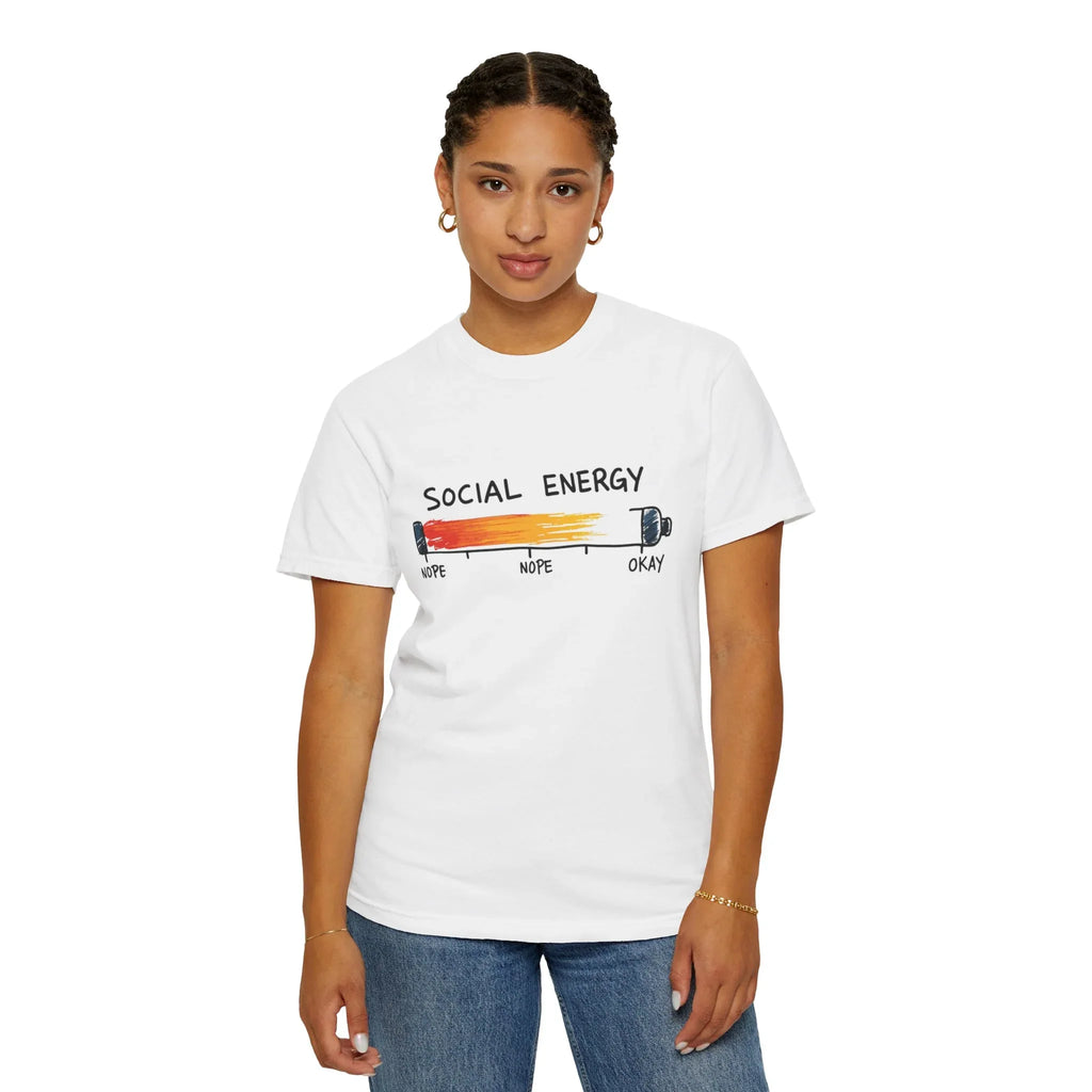 Social Energy Meter Shirt, Introvert Humor Tee, Social Battery Bar Chart T-Shirt, Funny Minimal Graphic, Nope to Okay Gift