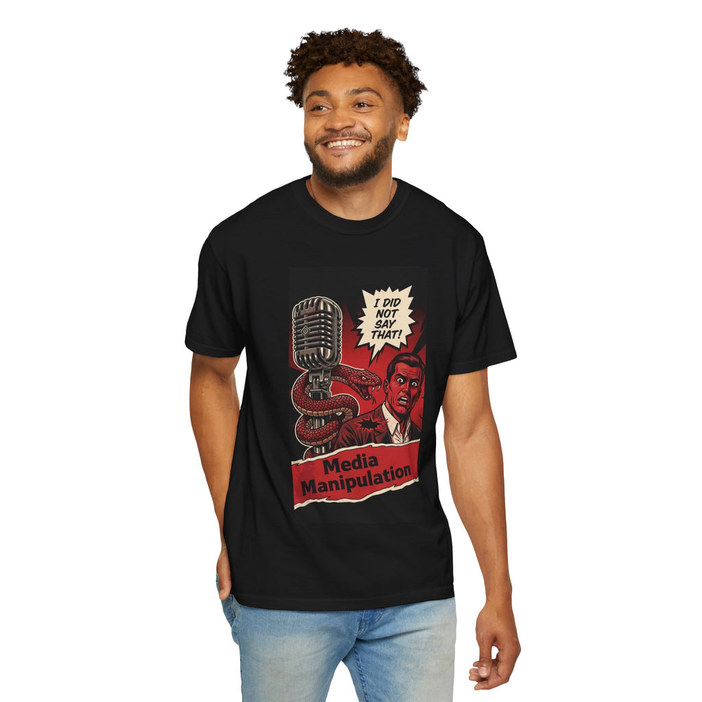 Media Manipulation Shirt - Retro Comic Propaganda Tee - Fake News Satire T-Shirt - Sarcastic Political Gift - Vintage Journalism Graphic Tee Black