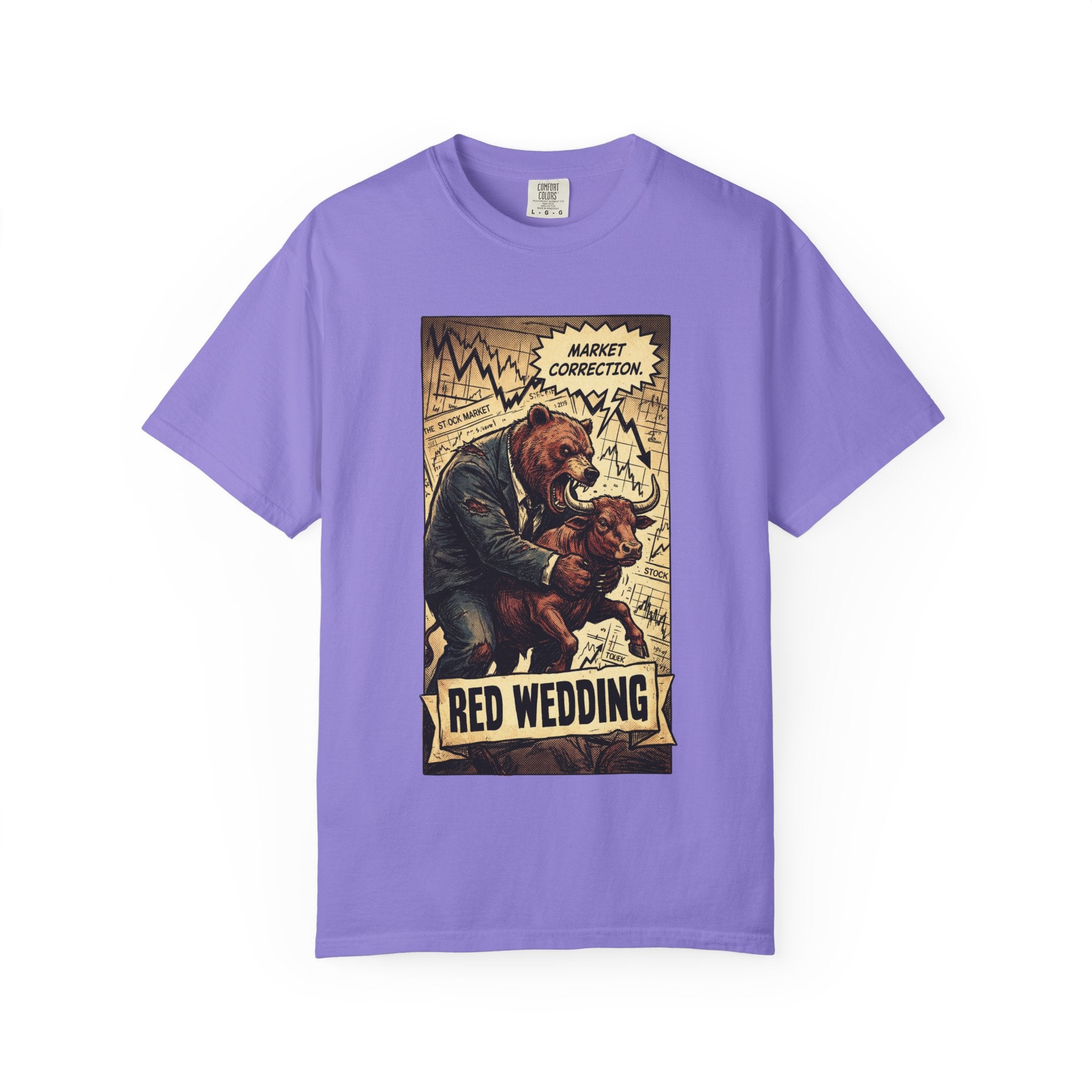 Market Correction Red Wedding Shirt, Bear vs Bull Stock Market Tee, Funny Trader Investor Gift, Vintage Finance Graphic Streetwear Violet