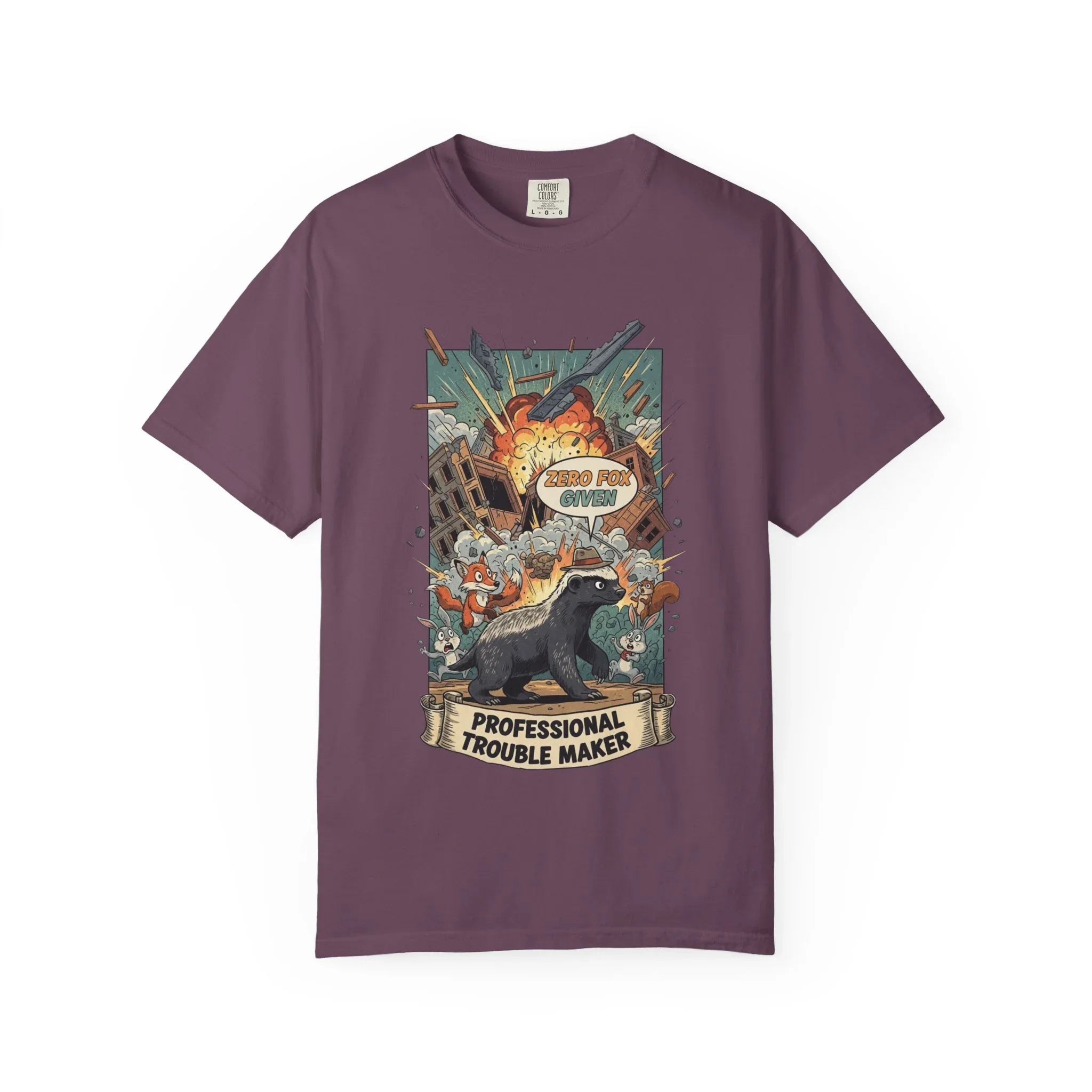 Funny Honey Badger Shirt - "Zero Fox Given" Hoodie - Professional Trouble Maker Tee - Retro Comic Style Graphic - Cool Animal Meme Gift for Sarcastic Men & Women Berry M