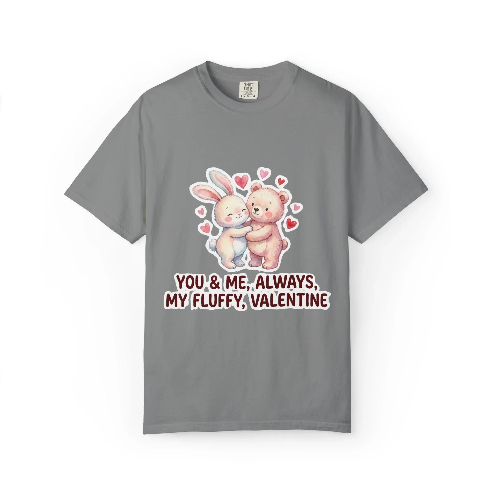 Fluffy Valentine Bunny and Bear T Shirt Cute Retro Valentine Gift Cozy Soft Cotton Vintage Aesthetic Top Romantic Couple Gift Idea Grey