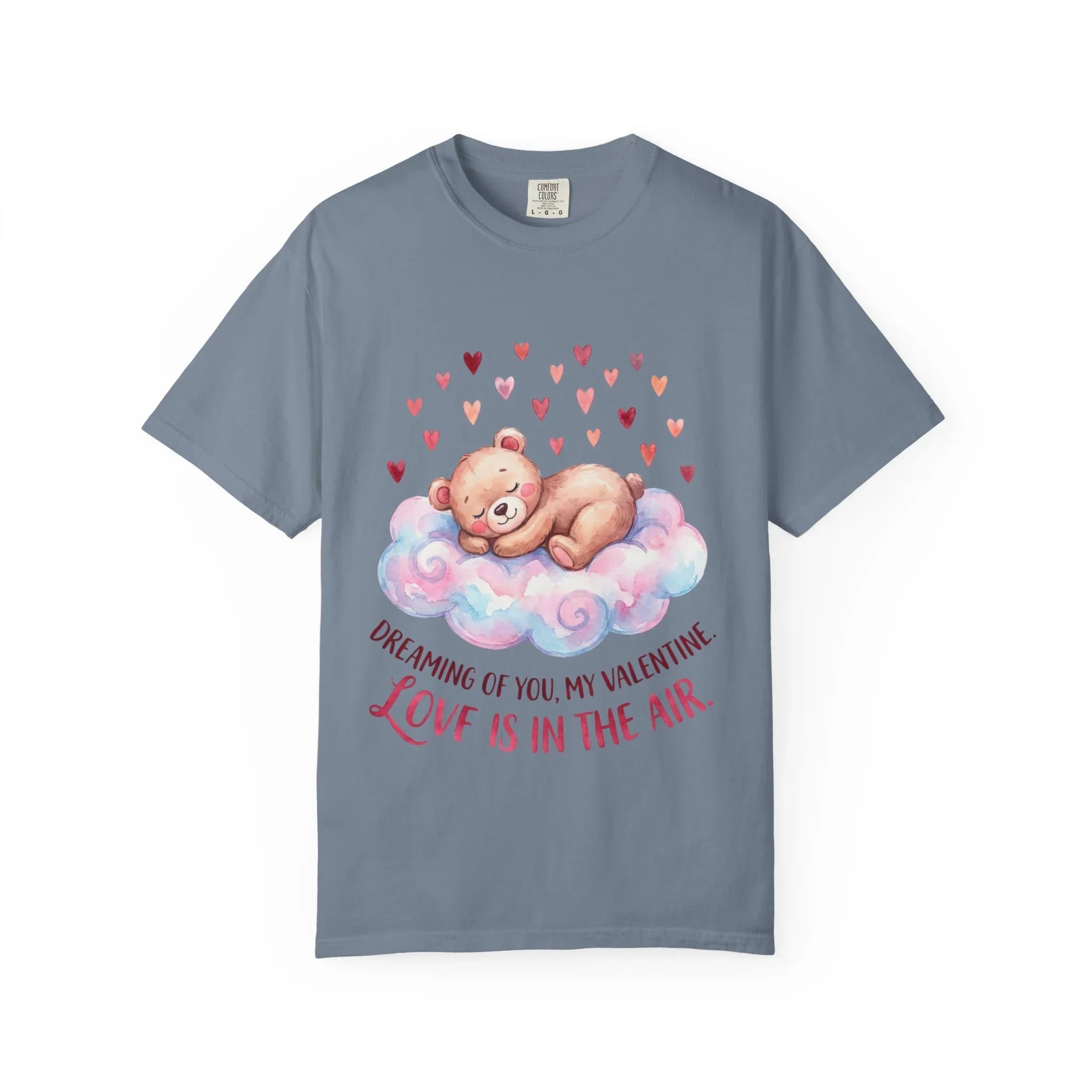 Dreams of You Valentine Bear T Shirt Cute Fluffy Teddy Cloud Hearts Watercolor Cozy Vintage Aesthetic Gift Lovers Soft Cotton Romantic Tee Blue Jean