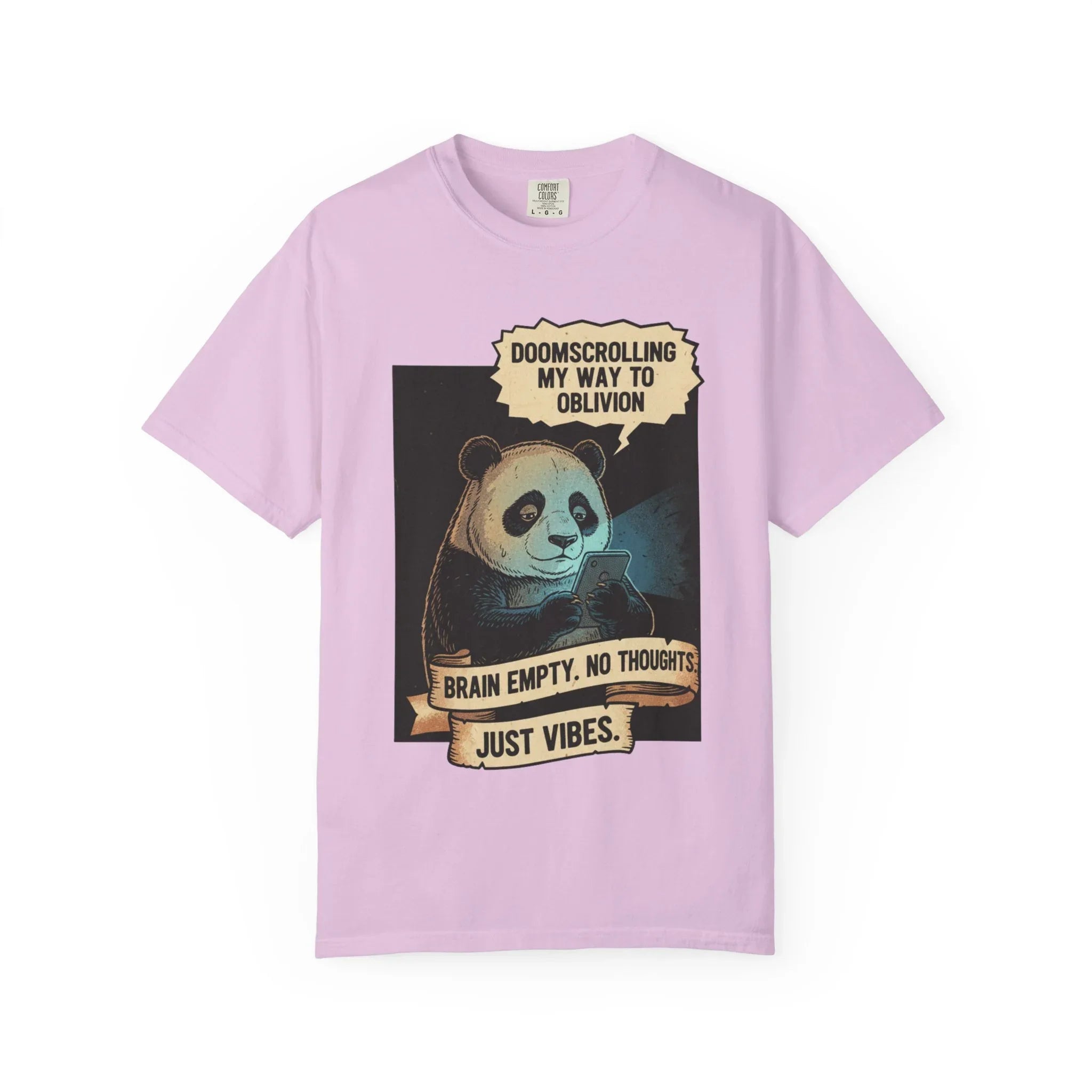 Funny Panda Doomscrolling Shirt Brain Empty No Thoughts Just Vibes Tee Retro Vintage Aesthetic Tshirt Relatable Meme Gift for Introverts Orchid
