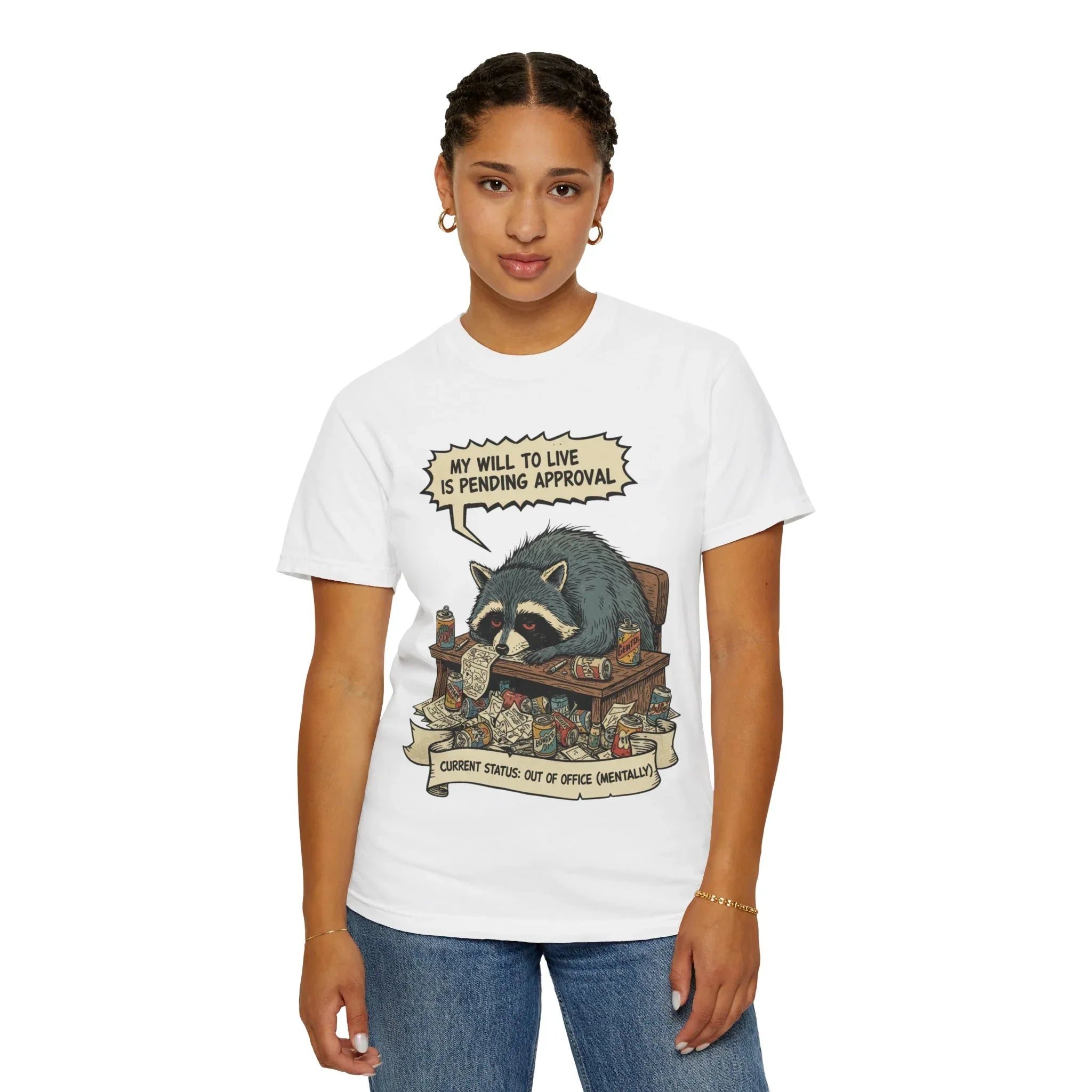 Funny Raccoon Out of Office Shirt - Mentally Checked Out Corporate Burnout Tee - Sarcastic Trash Panda T-Shirt - Relatable Office Worker Gift - Pending Approval Mood T-shirt