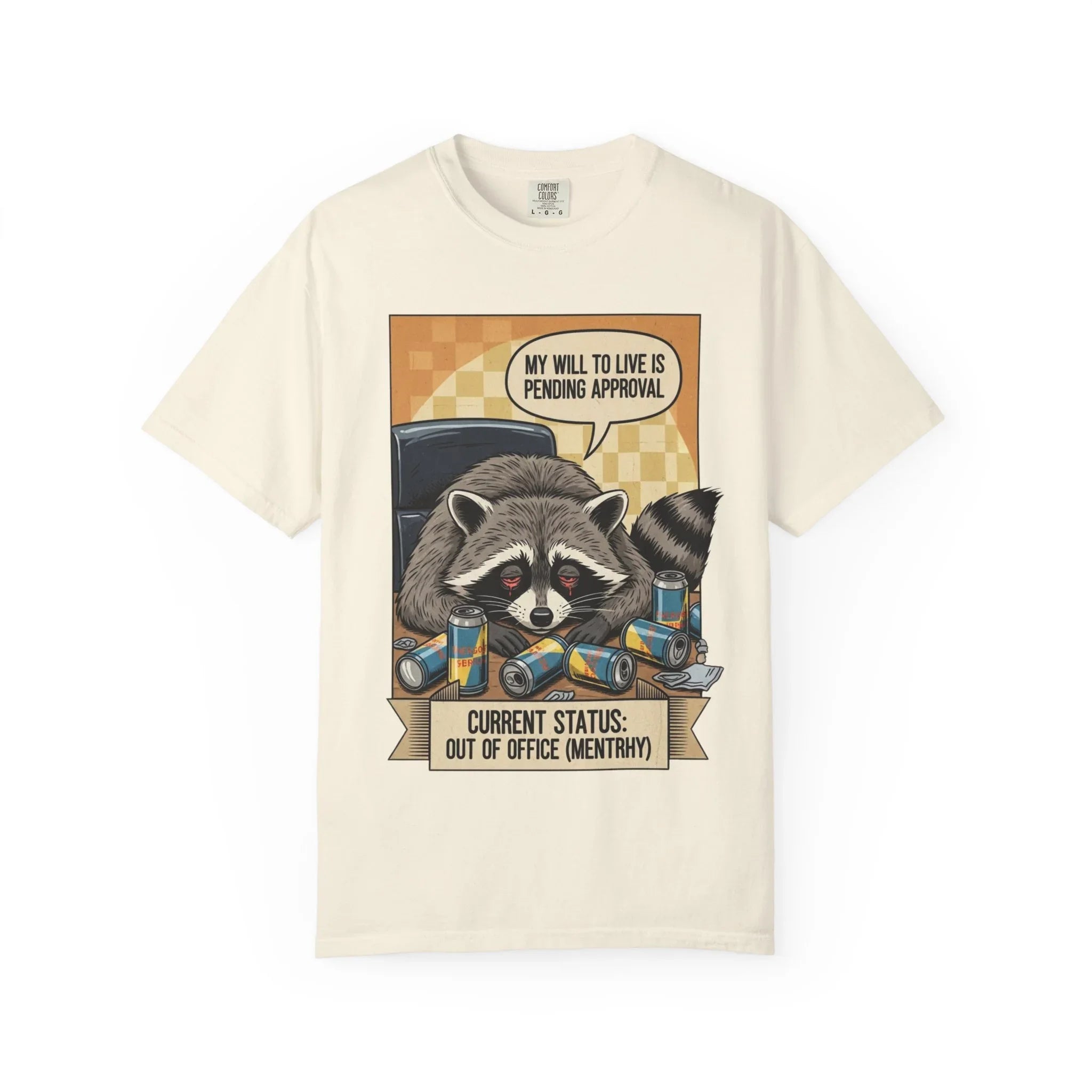 Funny Raccoon Shirt - Mentally Exhausted Office Tee - Retro Trash Panda Corporate Humor - Sarcastic "Pending Approval" T-Shirt - Relatable Coworker Gift & Work From Home Apparel Ivory