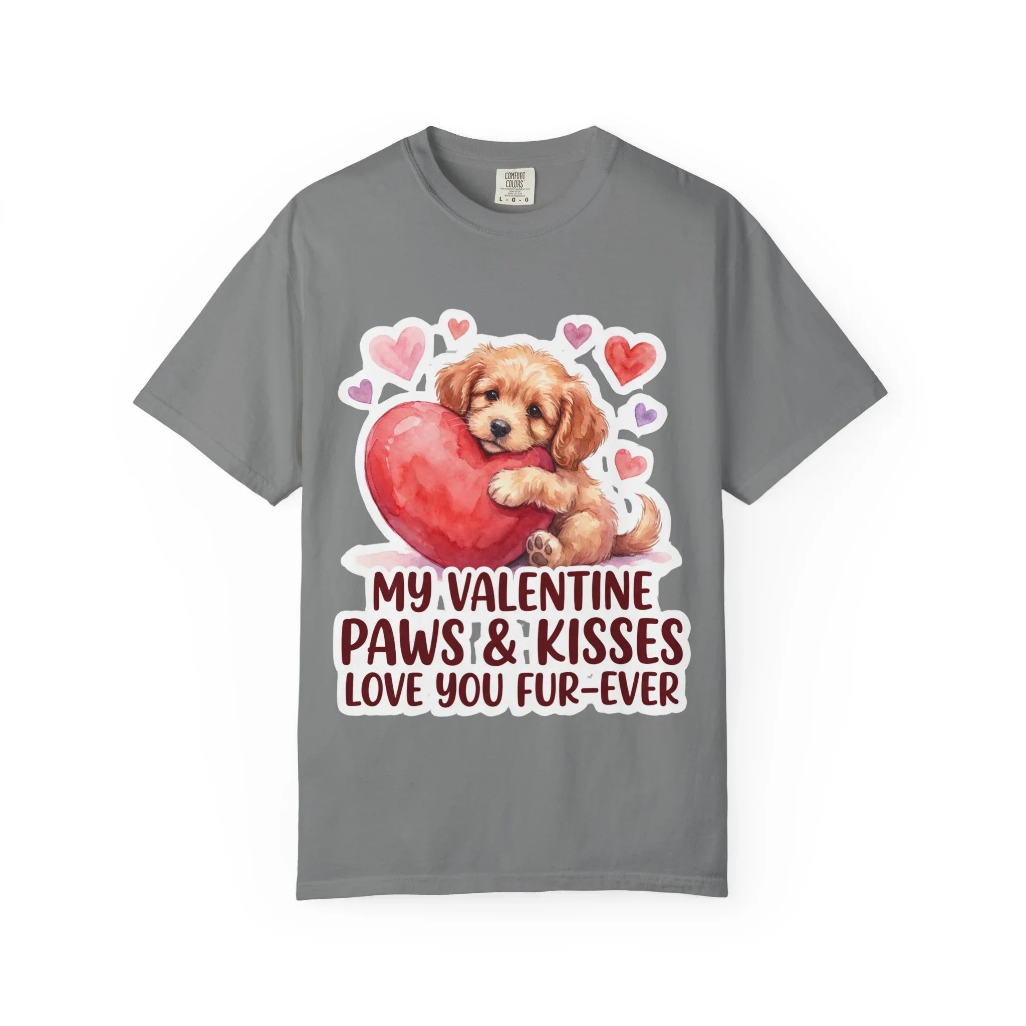 Puppy Heart Valentine T-Shirt | Paws & Kisses Love You Fur-Ever Dog Graphic Tee Grey