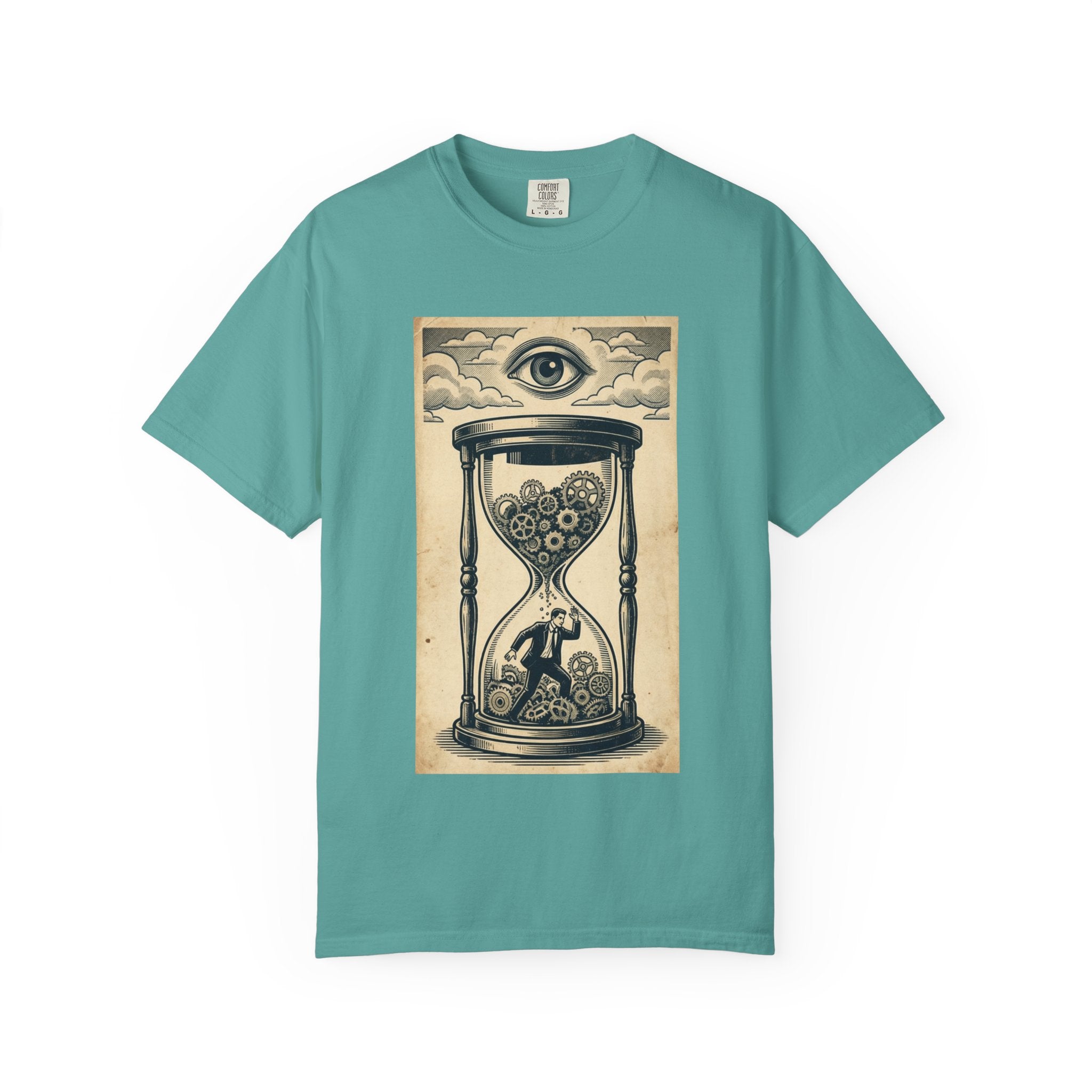 Vintage Dystopian Surrealism Shirt, All Seeing Eye Retro Graphic Tee, Dark Academia Clothing, Steampunk Gear T-Shirt, Gift for Philosophy Lovers, Oversized Unisex Corporate Satire Apparel Seafoam