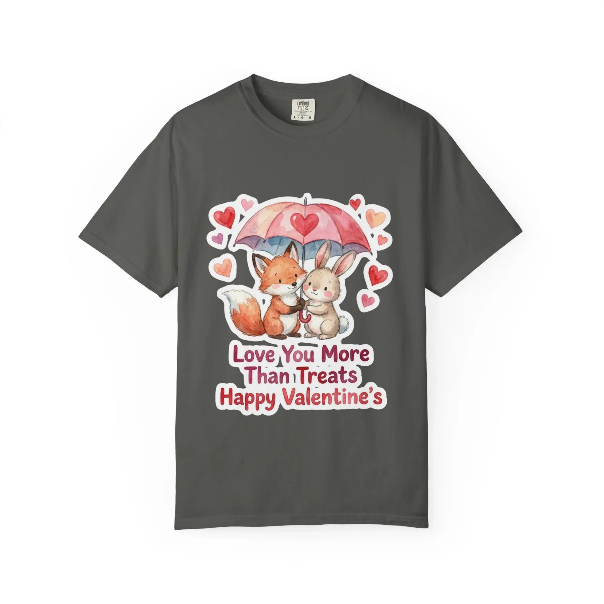 Fox and Bunny Under Umbrella Valentines Naptime T Shirt Cute Watercolor Animal Couple Gift Cozy Vintage Aesthetic Romantic Valentines Day Pepper