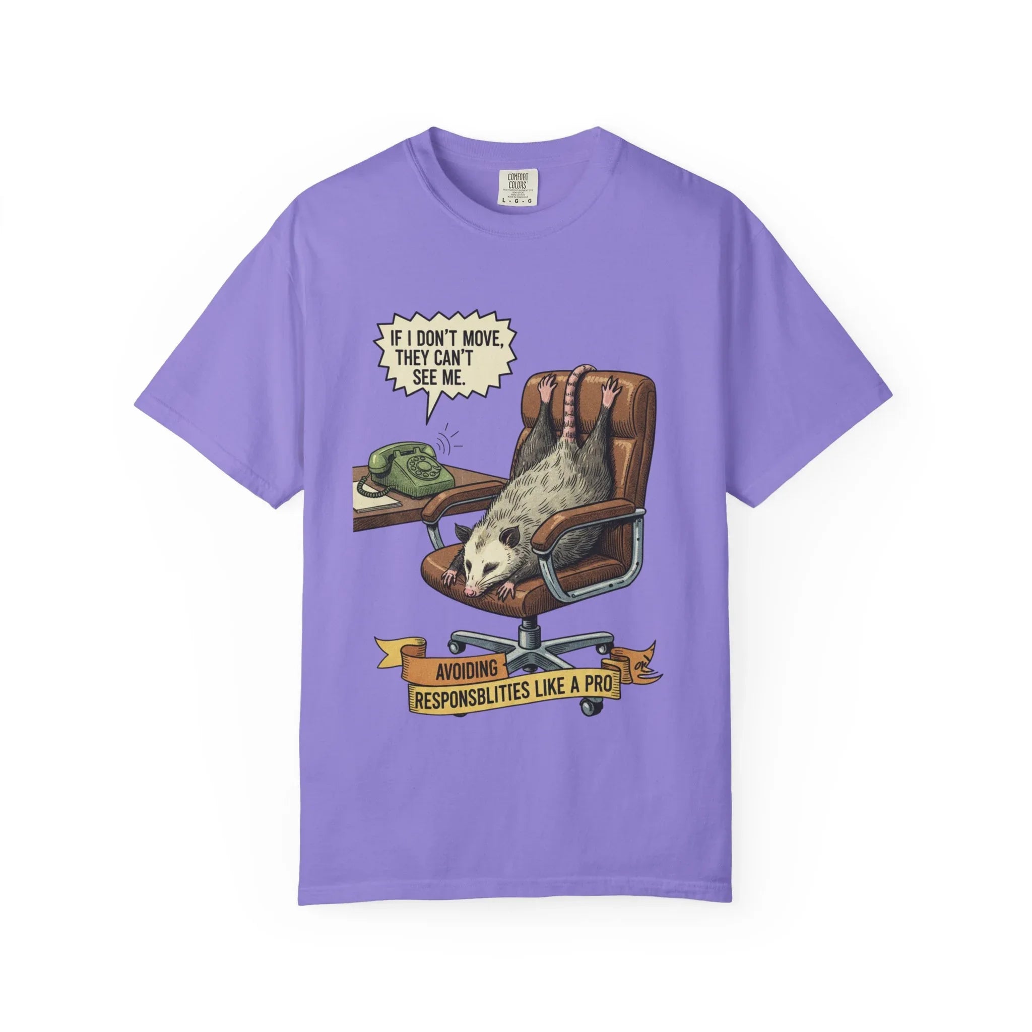 Funny Opossum Shirt - Procrastination Gift - Office Humor Tee - Introvert Sweatshirt - "Avoiding Responsibilities Like A Pro" - Vintage Opossum Illustration - Social Anxiety Top Violet