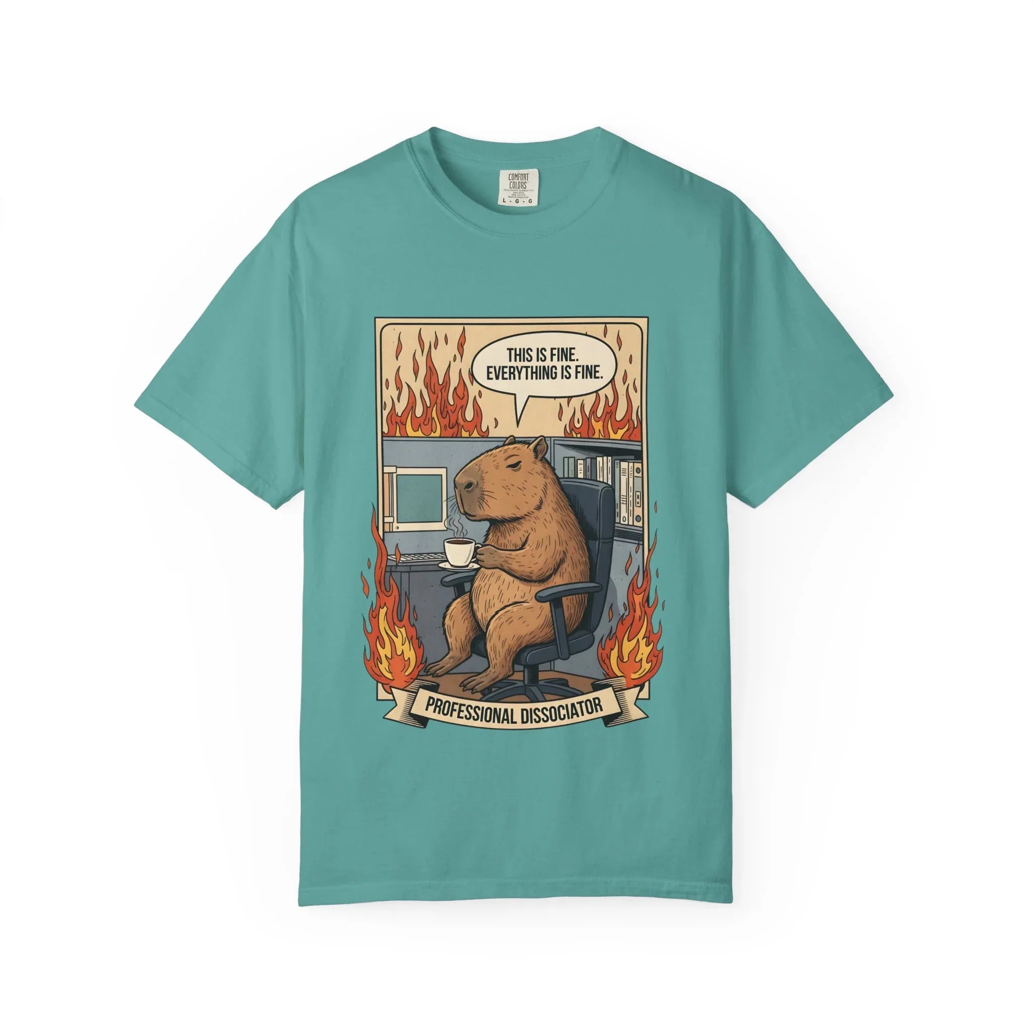 Funny Capybara Shirt - "This Is Fine" Meme Hoodie - Professional Dissociator Gift - Office Humor Graphic Tee - Anxiety & Mental Health Crewneck - Cute Chill Rodent Top Seafoam