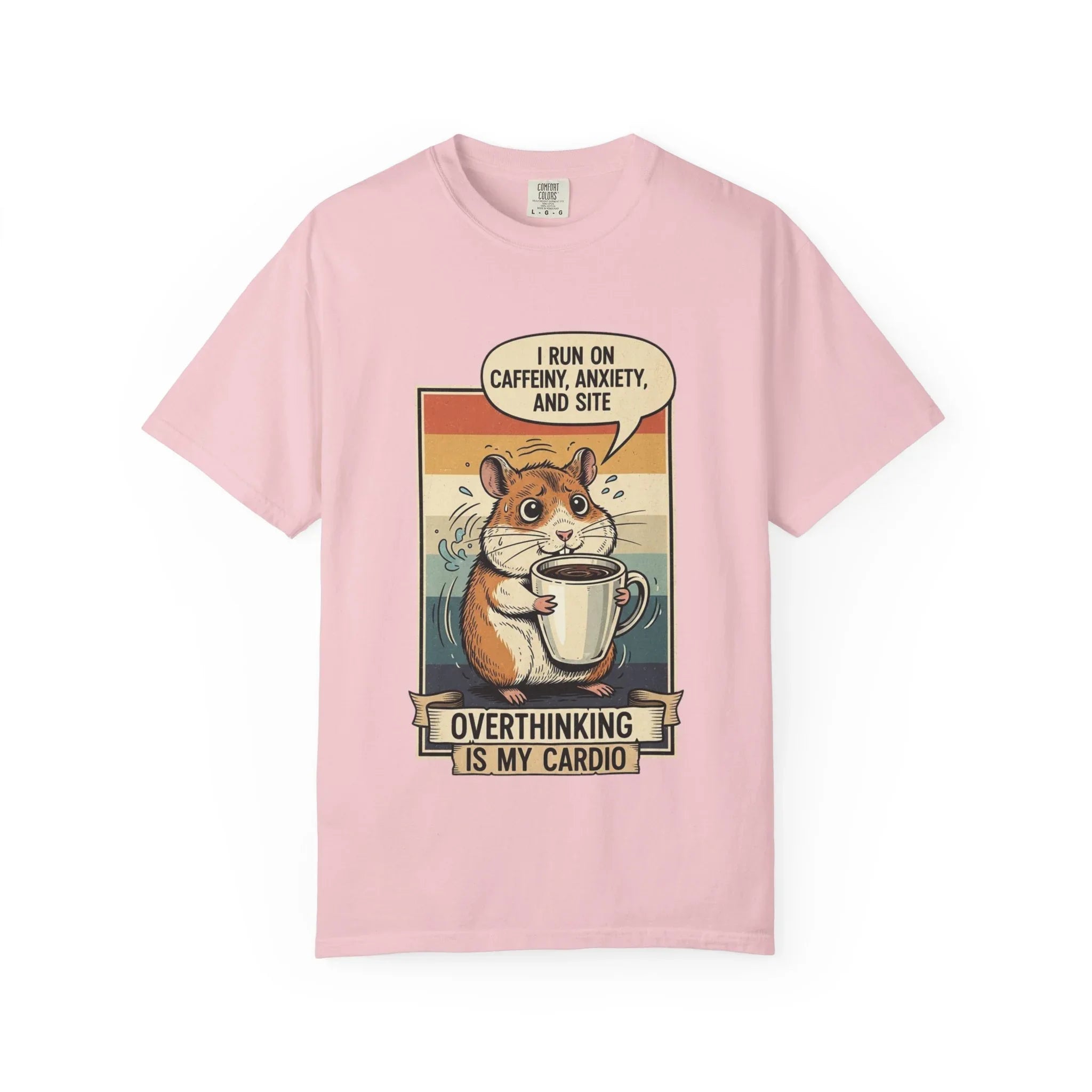 Funny Overthinking Hamster T-Shirt Retro Coffee Lover Gift Stress Anxiety Shirt Sarcastic Mental Health Tee Vintage Hamster Mom Dad Gift Blossom