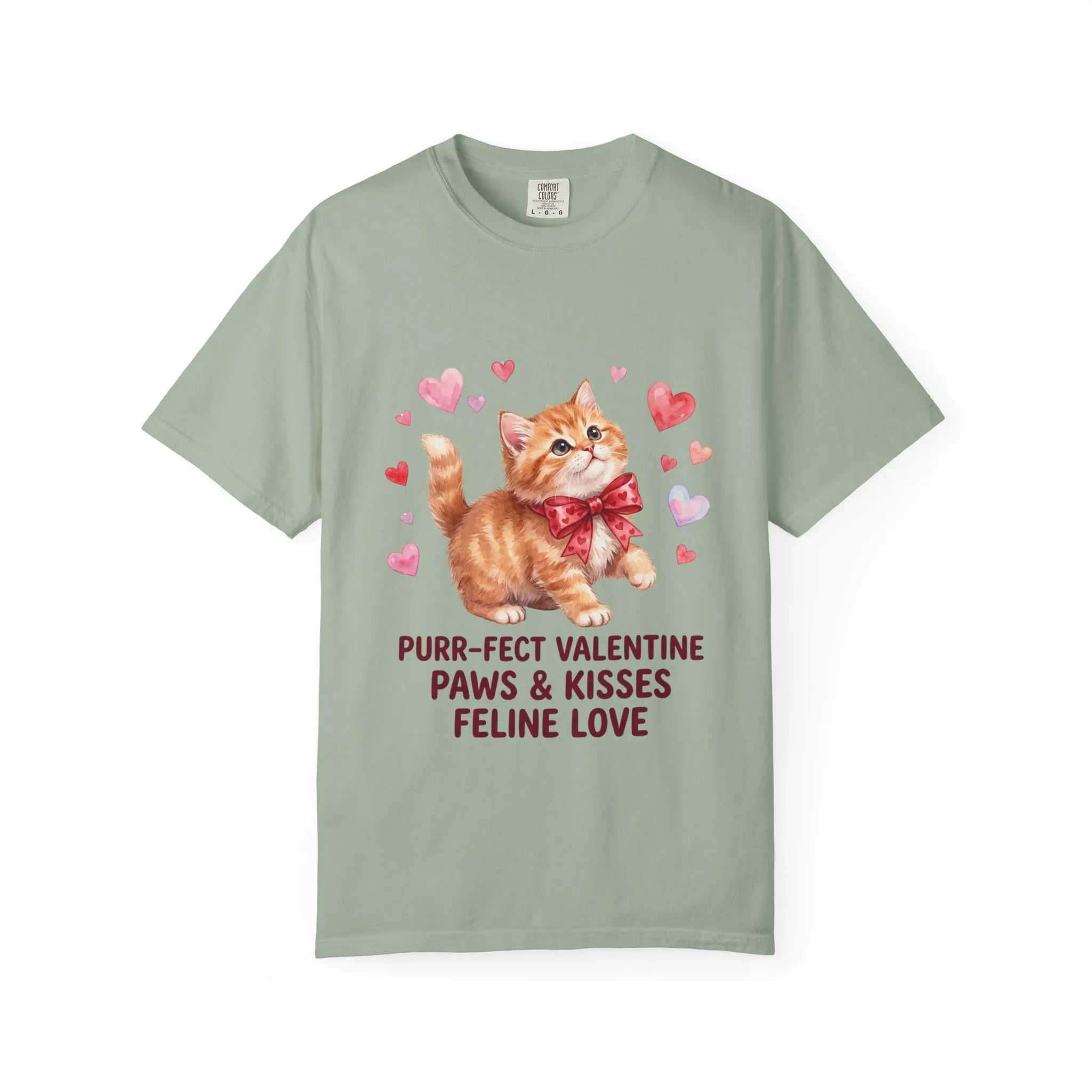 Purrfect Valentine Cat Paws Kisses T Shirt Cute Ginger Kitten Hearts Watercolor Cozy Vintage Aesthetic Gift Cat Lovers Soft Cotton Romantic Bay