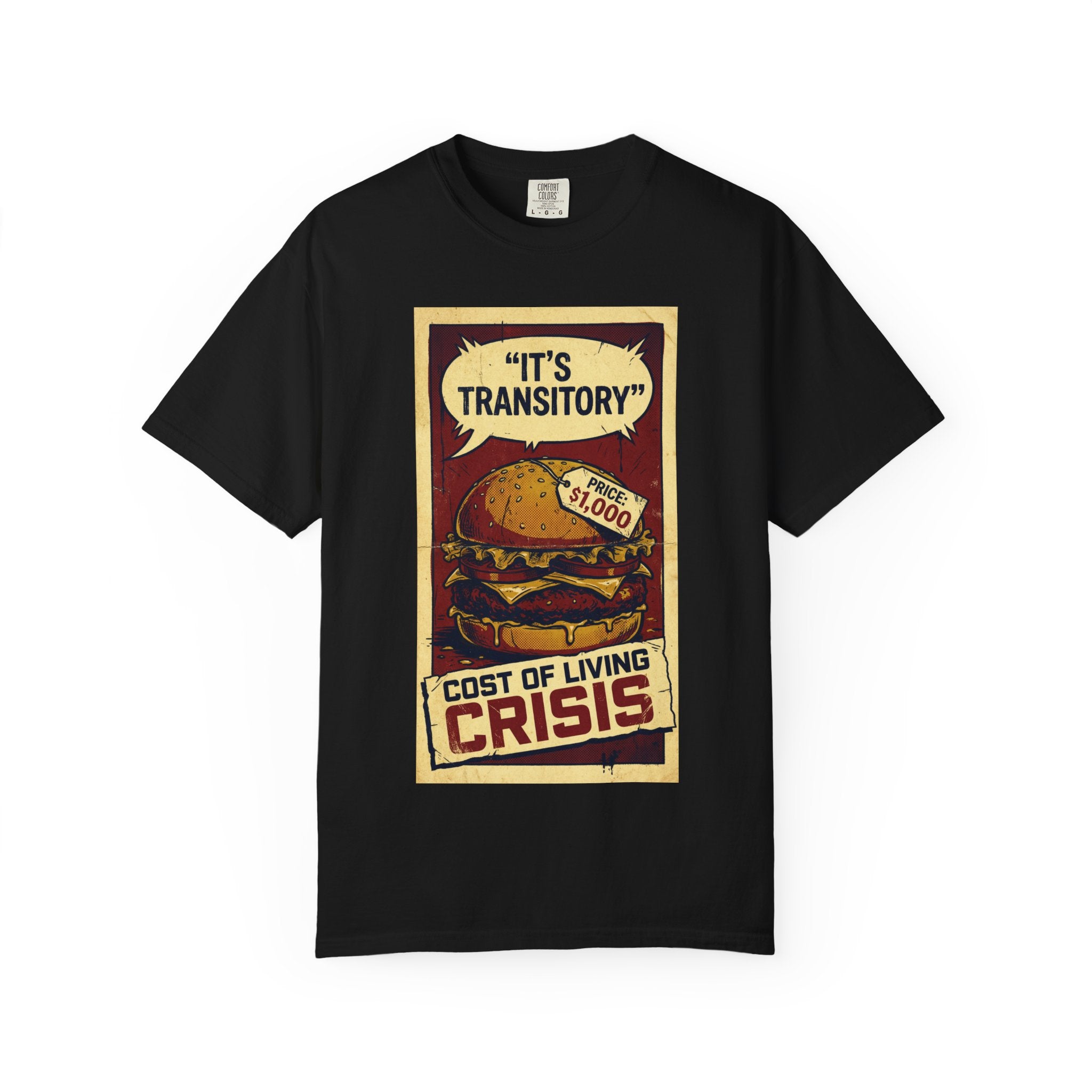 Cost of Living Crisis Shirt, It's Transitory Funny Inflation T-Shirt, $1,000 Burger Satire Tee, Vintage Economic Crisis Graphic, Sarcastic Finance Gift Black